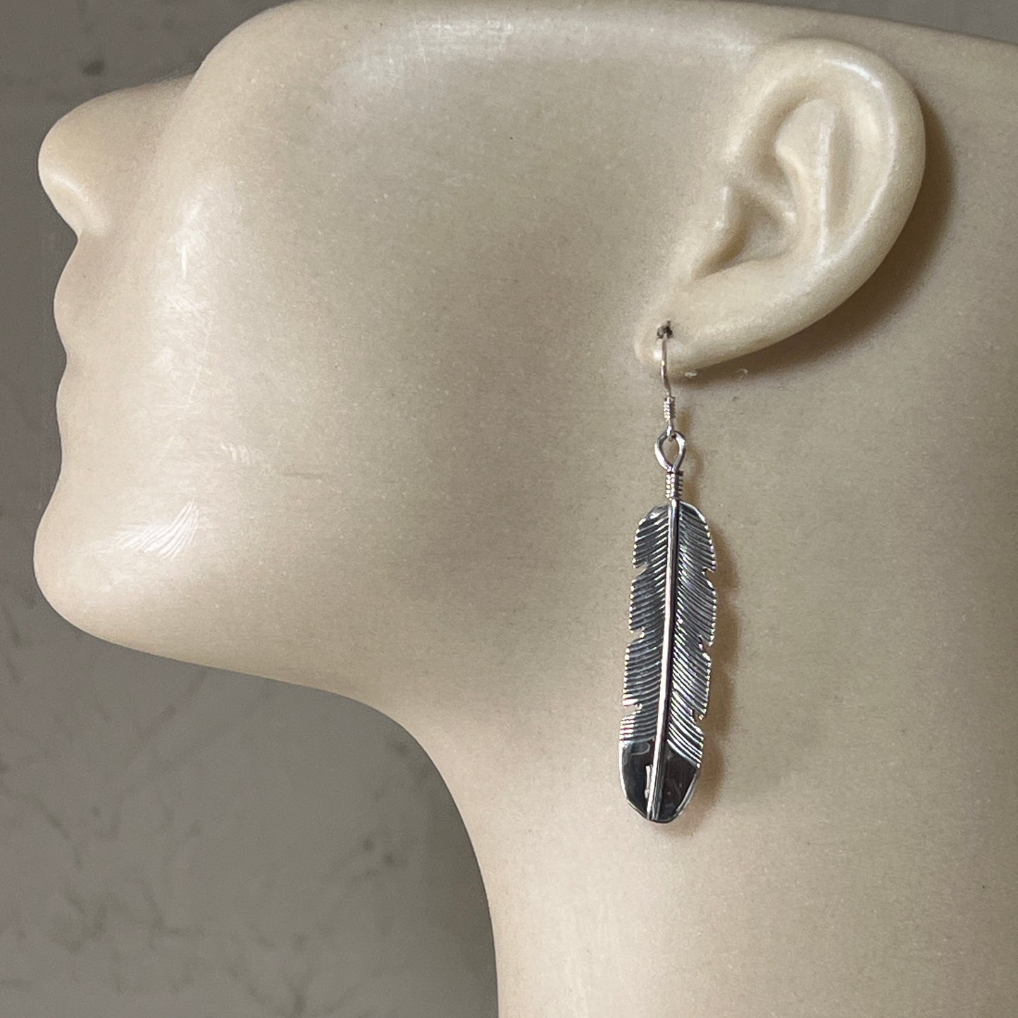 Sterling Silver handmade hand stamped Feather Earrings Sterling Silver Joe Mace 637