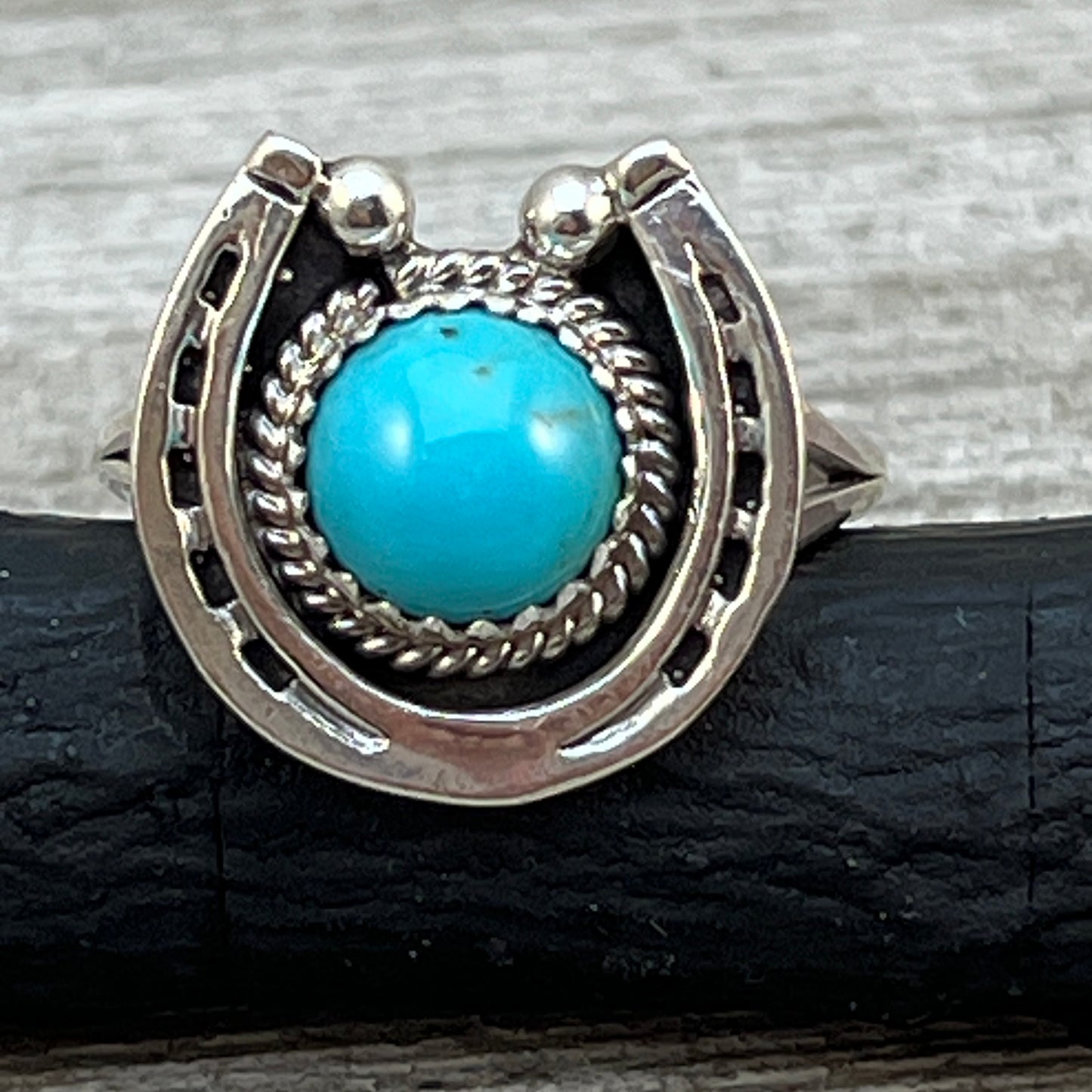 Size 9 Campitos Turquoise sterling silver horseshoe ring western equestrian jewelry Rodeo