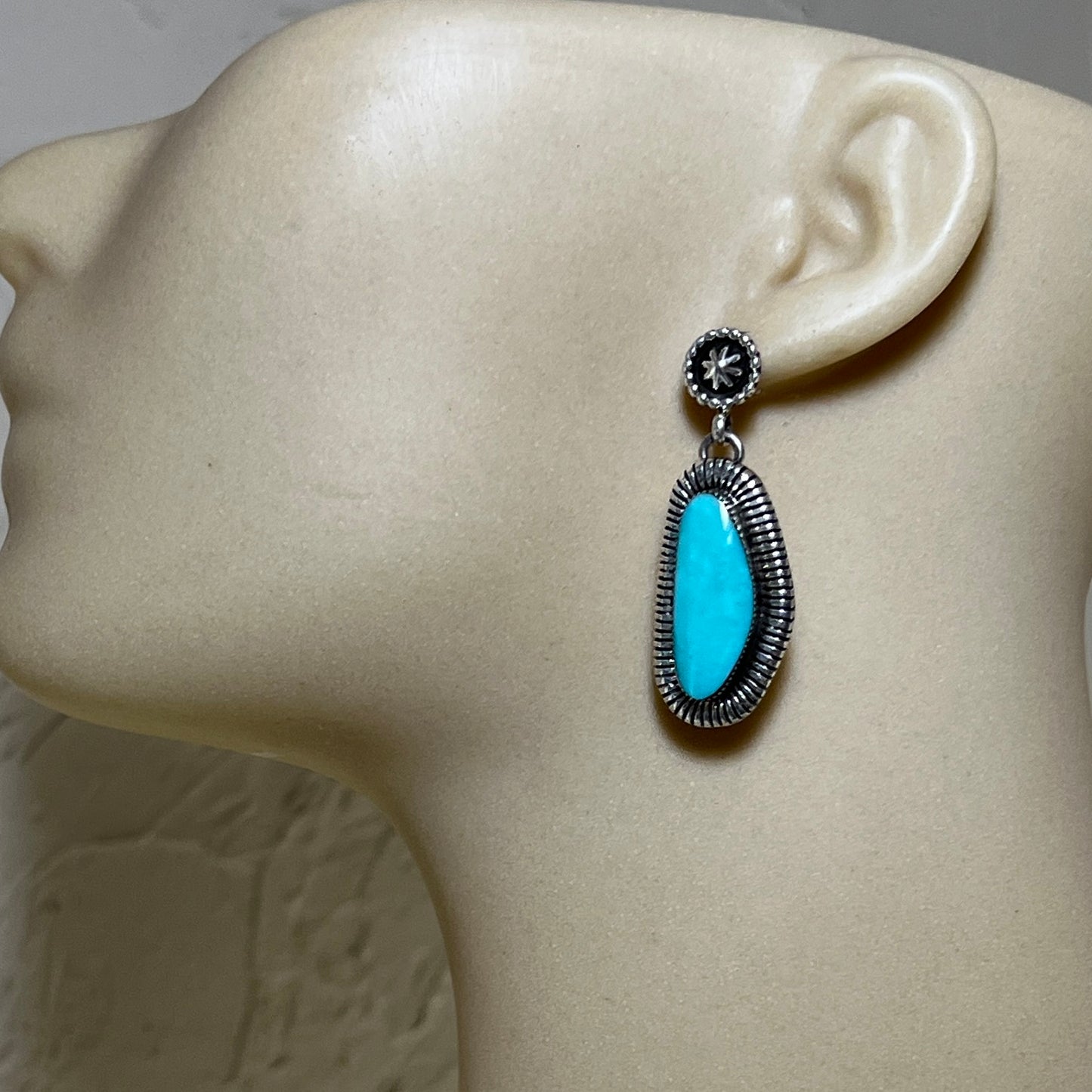 Blue Campitos Earrings, sterling silver dangle Navajo handmade Begay
