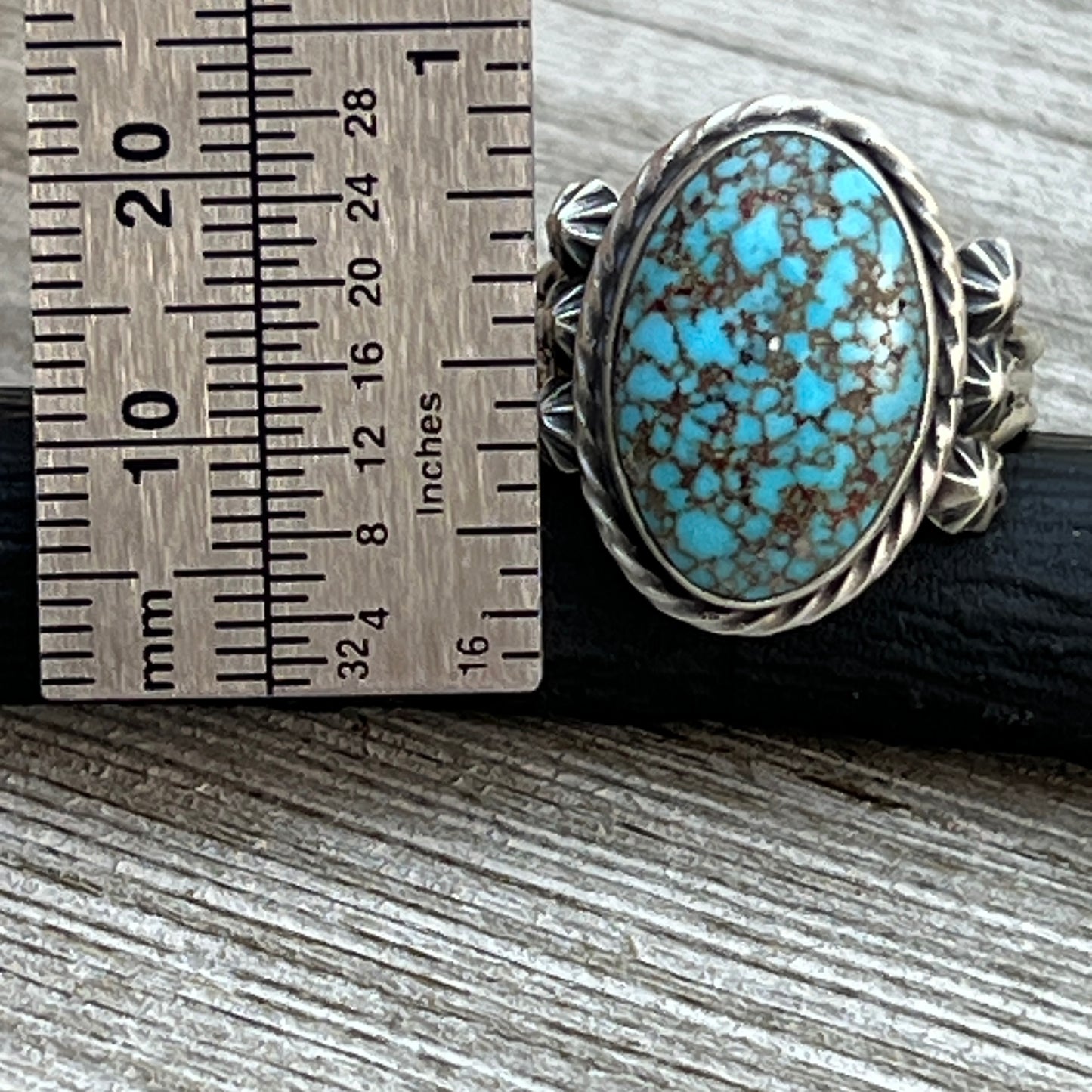 Size 8.5 Spiderweb Kingman Turquoise Sterling Silver Ring Samuel Yellowhair Navajo
