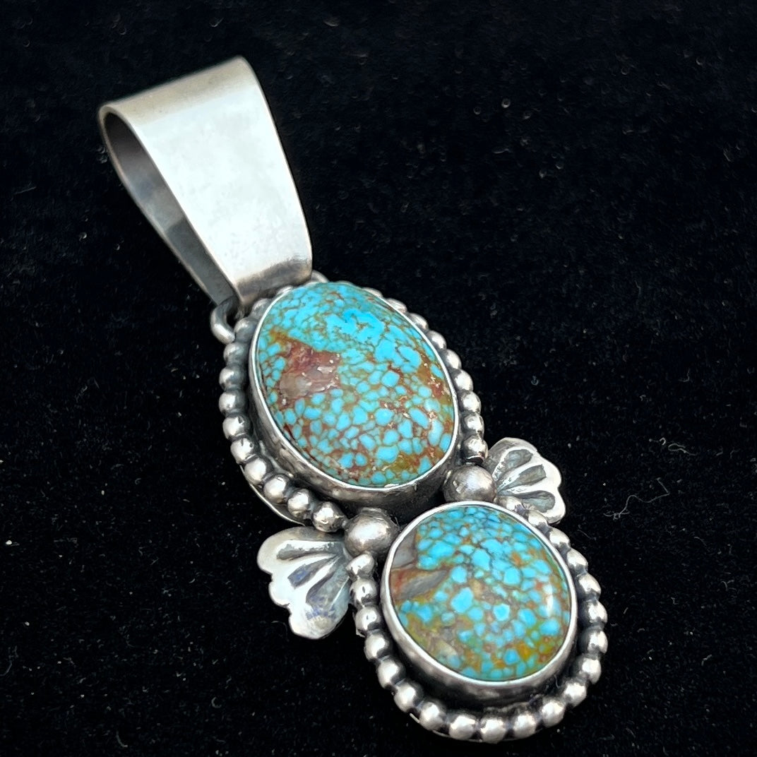 Natural Kingman Turquoise sterling silver pendant 7 Navajo Paul Livingston