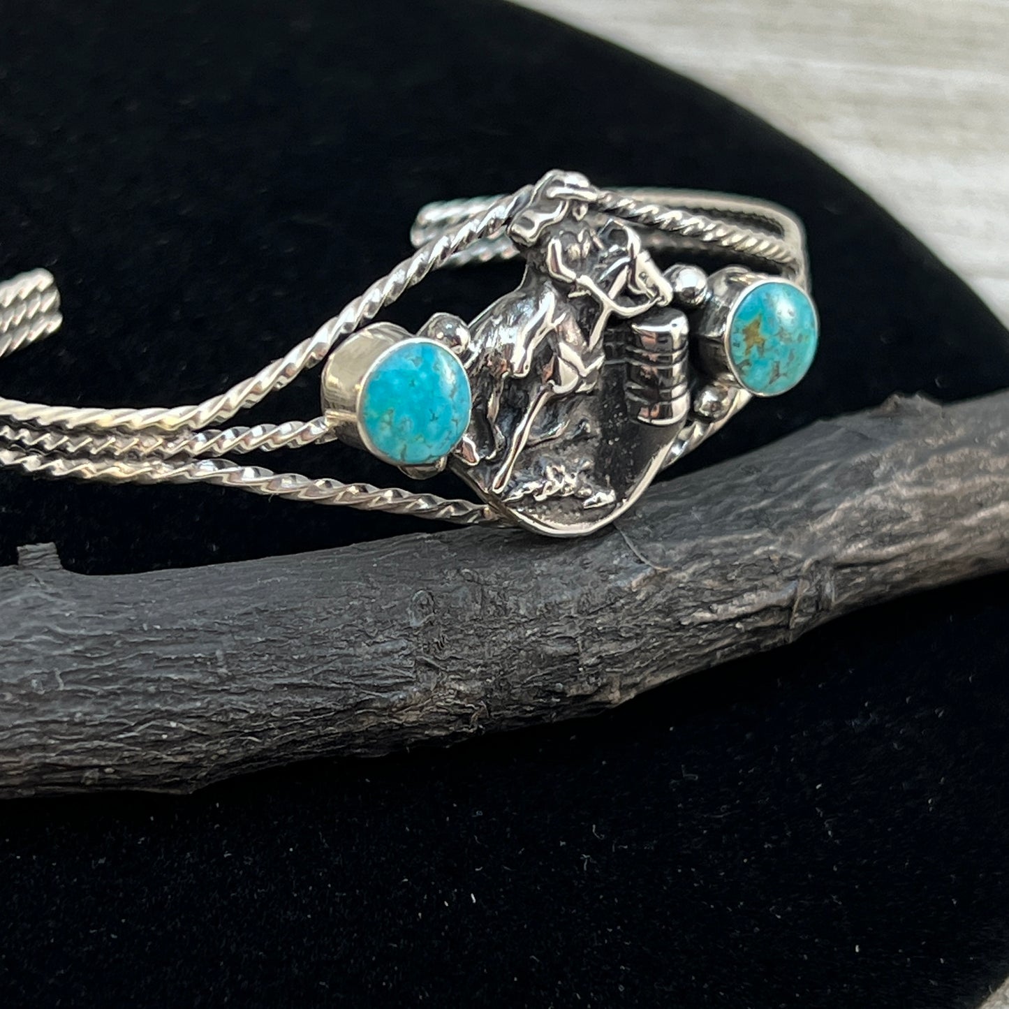 Barrel Racer Sterling silver turquoise cuff Bracelet Navajo handmade Marie Bahe 7
