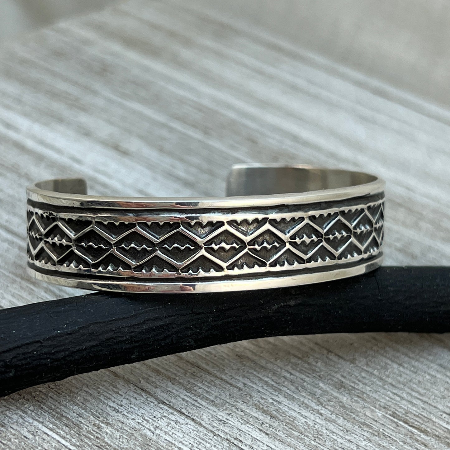 6.5" Sterling silver hand stamped Cuff Bracelet Navajo Leonard Maloney signed boho