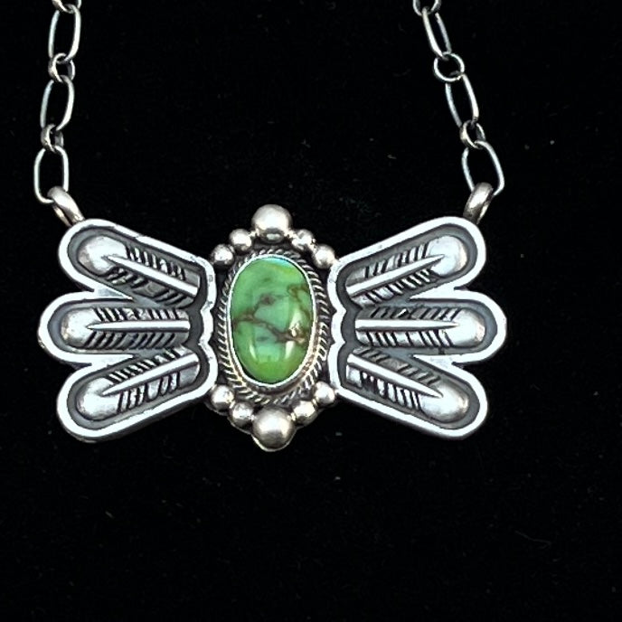 17 1/2"Sonoran Turquoise Necklace Feather sterling silver Navajo Verley Betone boho 6