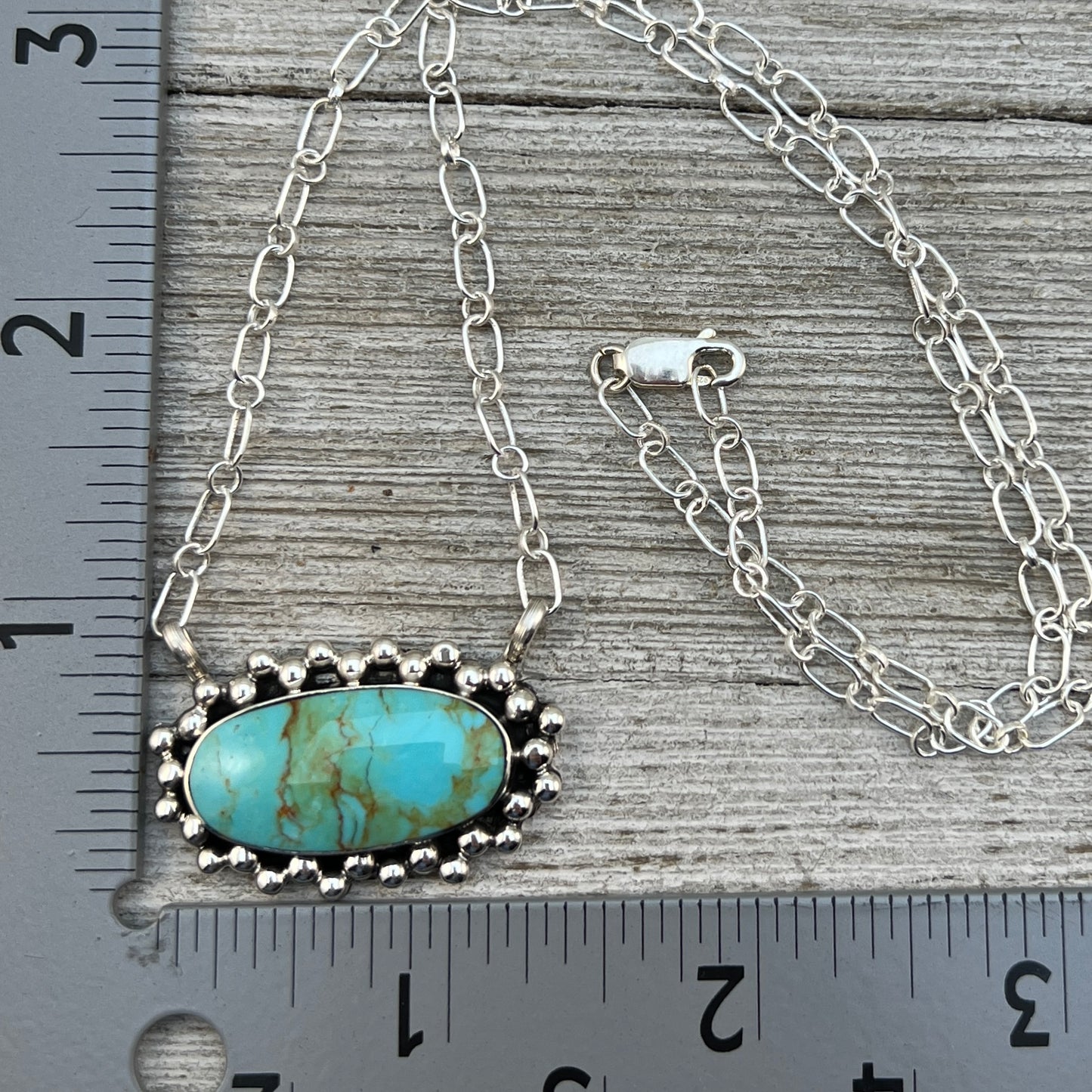 Kingman turquoise oval bar station necklace 4 sterling silver Gregg Yazzie