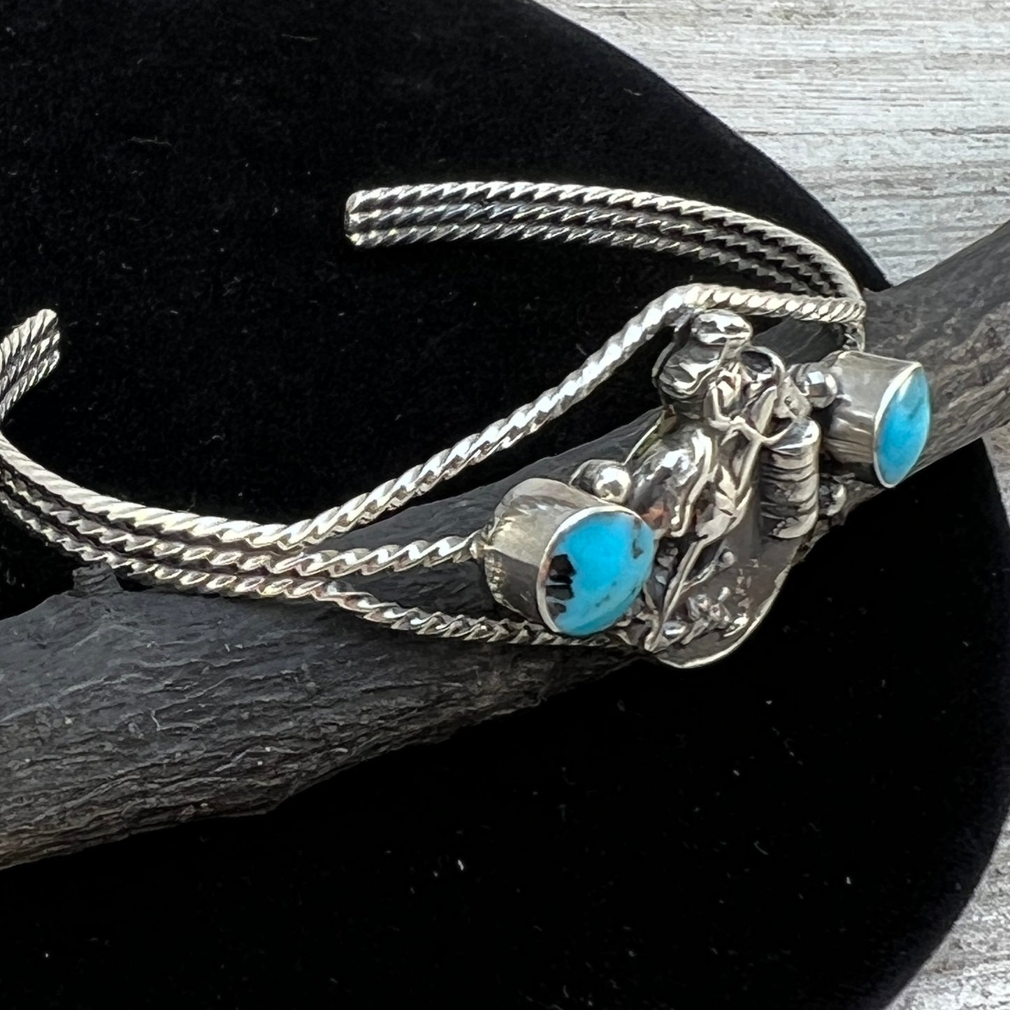 Barrel Racer Sterling silver turquoise cuff Bracelet Navajo handmade Marie Bahe 2
