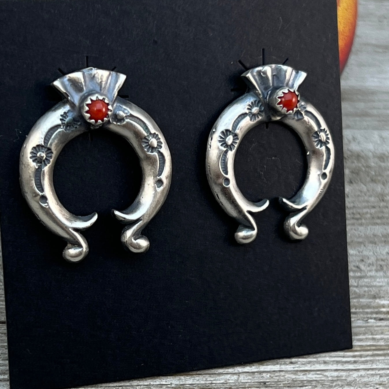 Red Mediterranean Coral Naja stud Earrings Navajo Adrienne Gordan Sterling Silver 2