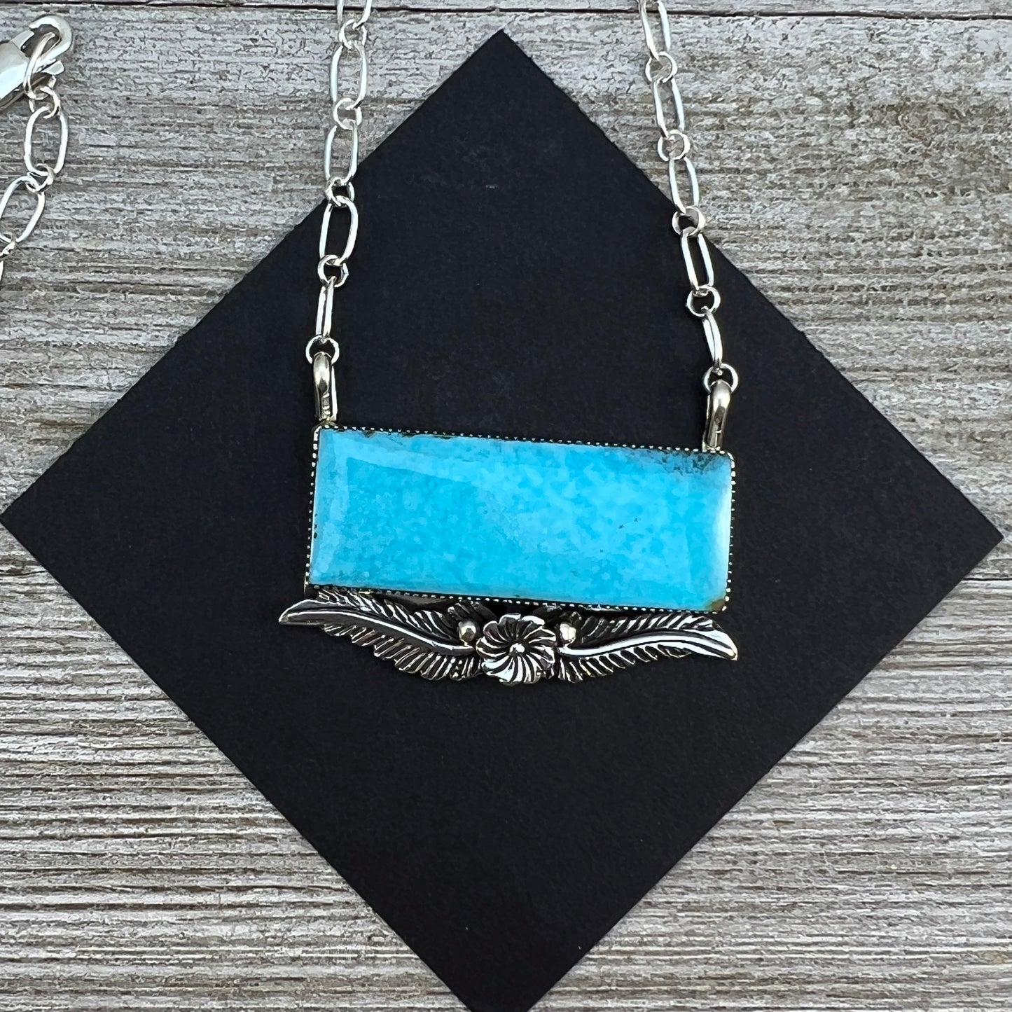 19 1/2" Blue Kingman Turquoise Fat Bar Necklace Navajo Gregg Yazzie sterling silver #2