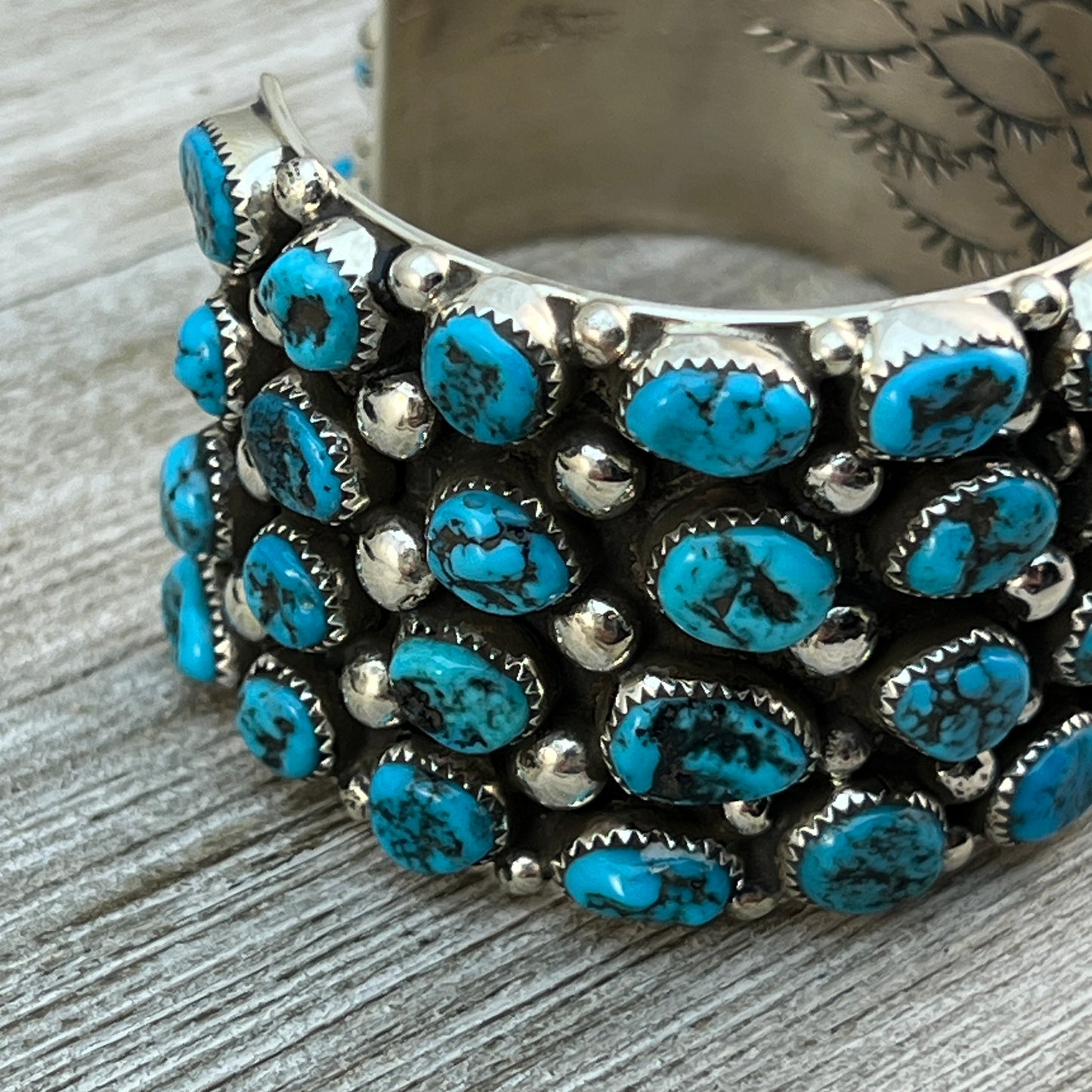 Sleeping Beauty wide Turquoise Cuff Bracelet, Sterling Silver Navajo 7" Darlene Begay
