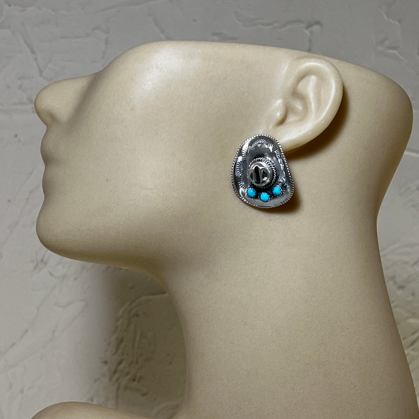 Cowboy hat earringsTurquoise sterling silver Navajo handmade Bobby Platero