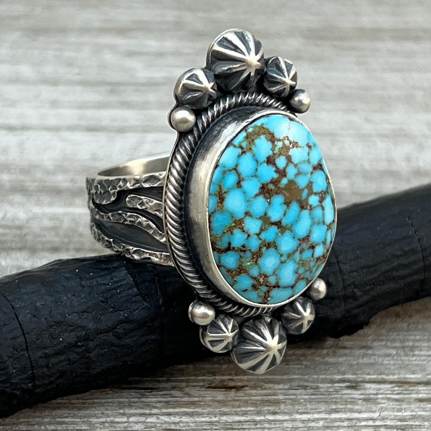 Size 9 High Grade Natural Kingman Spiderweb Turquoise ring Navajo Daniel Benally