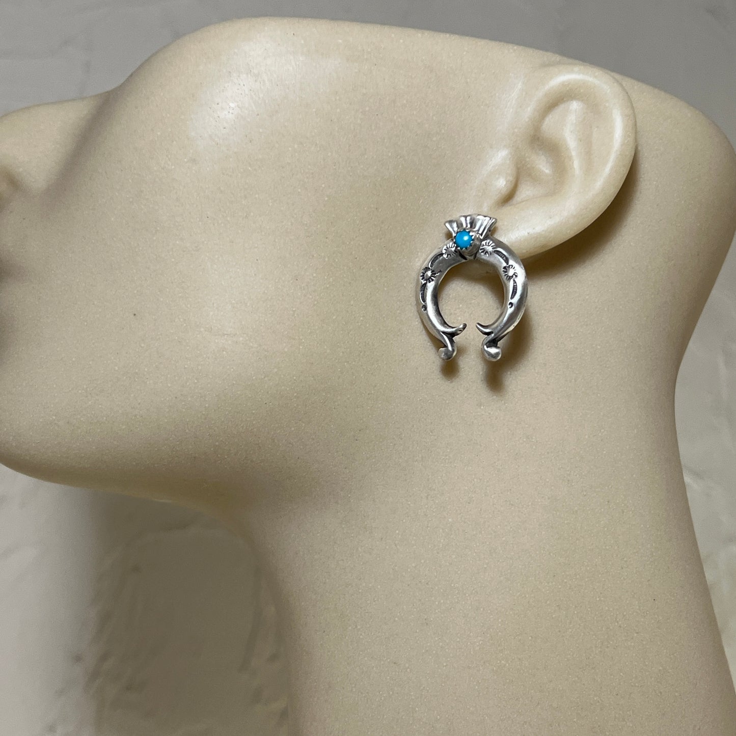 Blue Turquoise Naja stud Earrings Navajo handmade Adrienne Gordan Sterling Silver 2