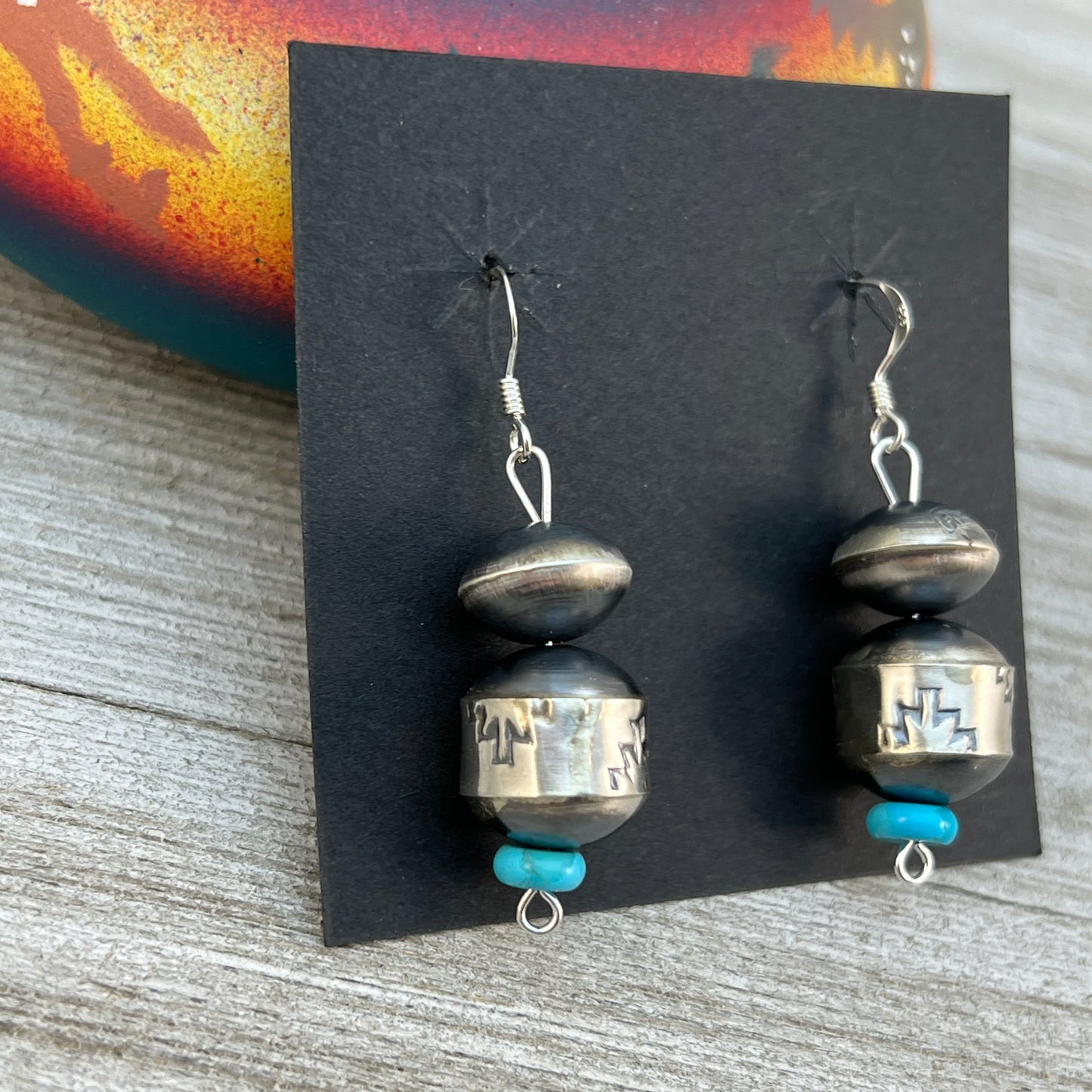 Handmade Sterling silver Navajo Pearl Earrings turquoise by artist, Tylena Nez