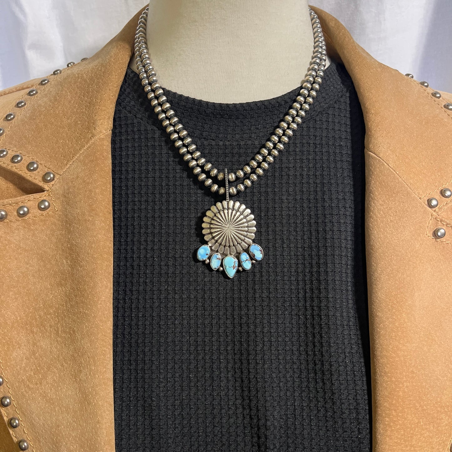 16" Golden Hills Turquoise Necklace Tom Lewis Sterling Silver NK16