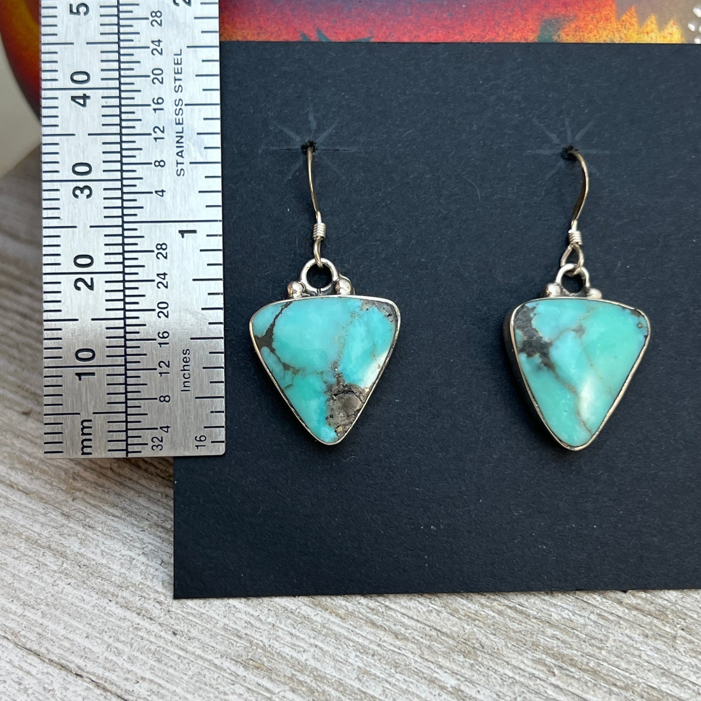 Sterling silver varisite dangle earrings Navajo handmade Arlene Lewis 2
