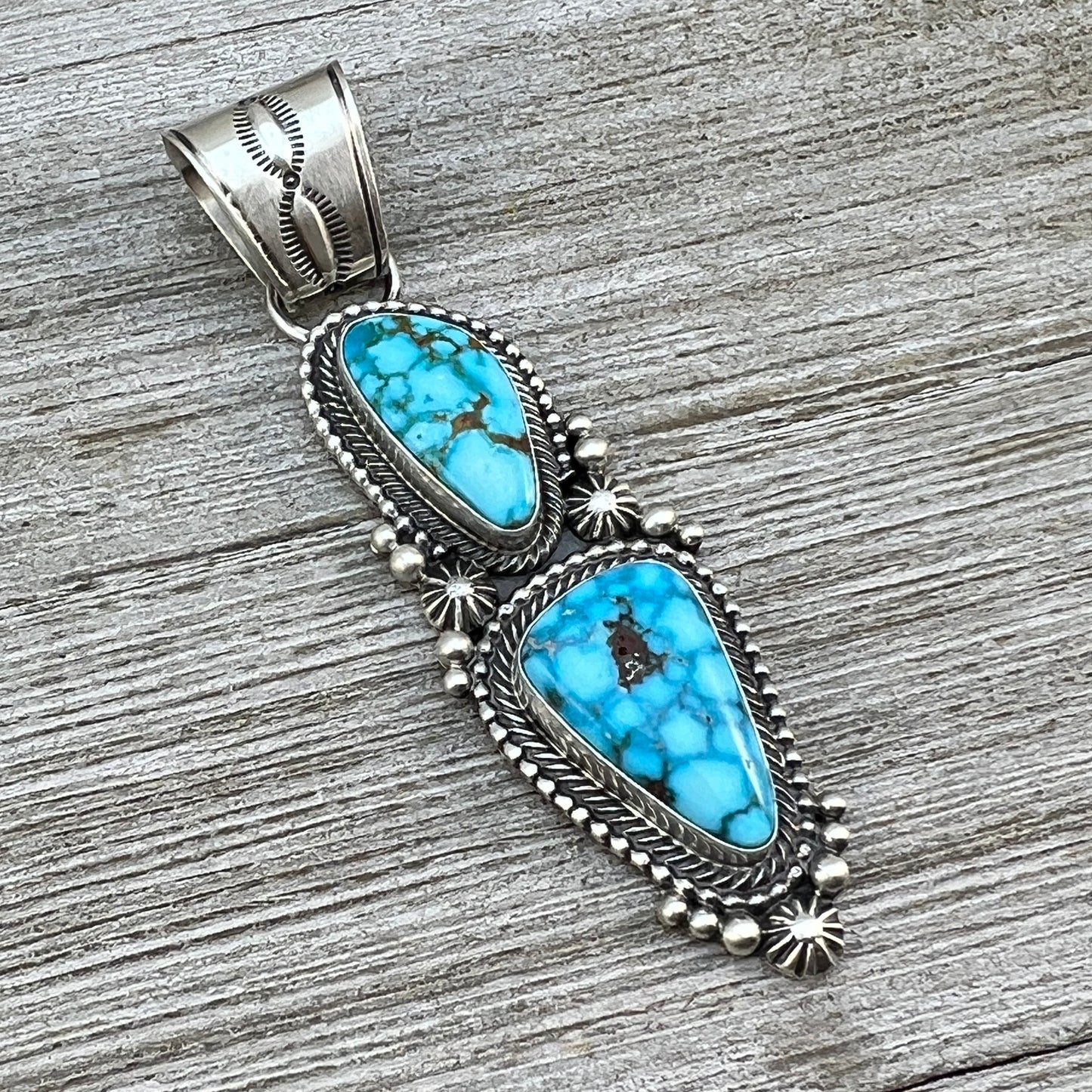Blue Kingman Waterweb Turquoise Pendant 3 Navajo Sterling Silver Tom Lewis