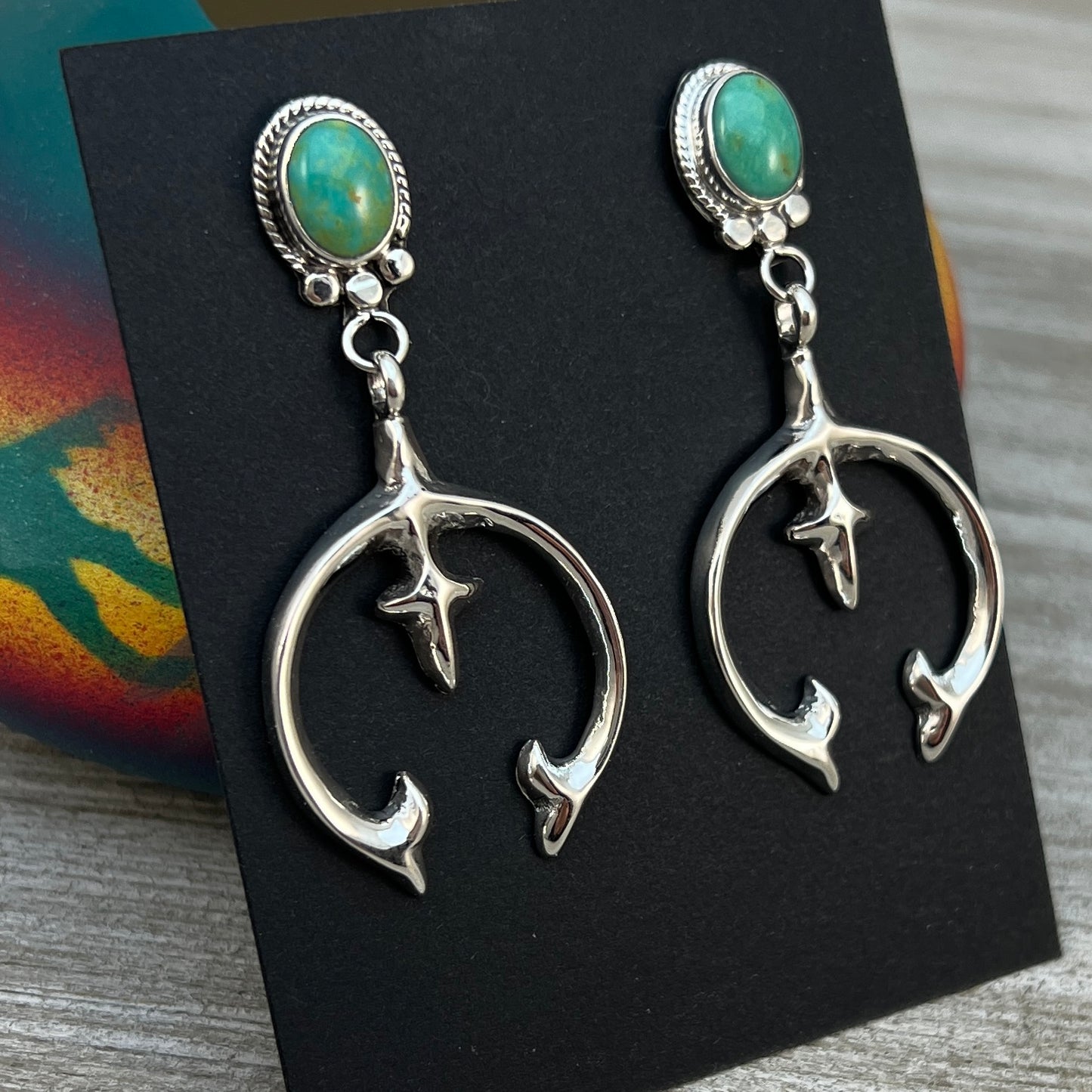 Turquoise naja earrings sterling silver Navajo Sharon McCarthy 1