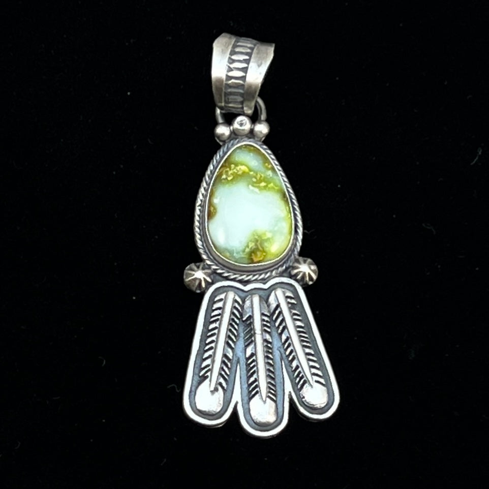 Palomino Varasite Feather Pendant Navajo Marita Benally sterling silver