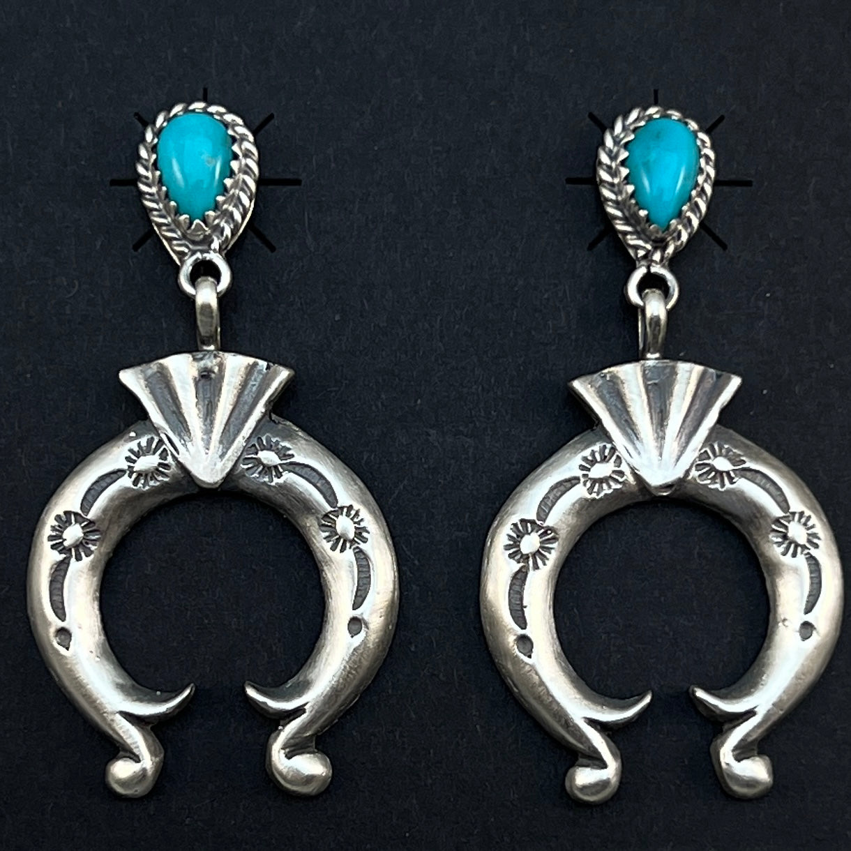Turquoise naja earrings sterling silver Navajo Adrienne Gordon 446