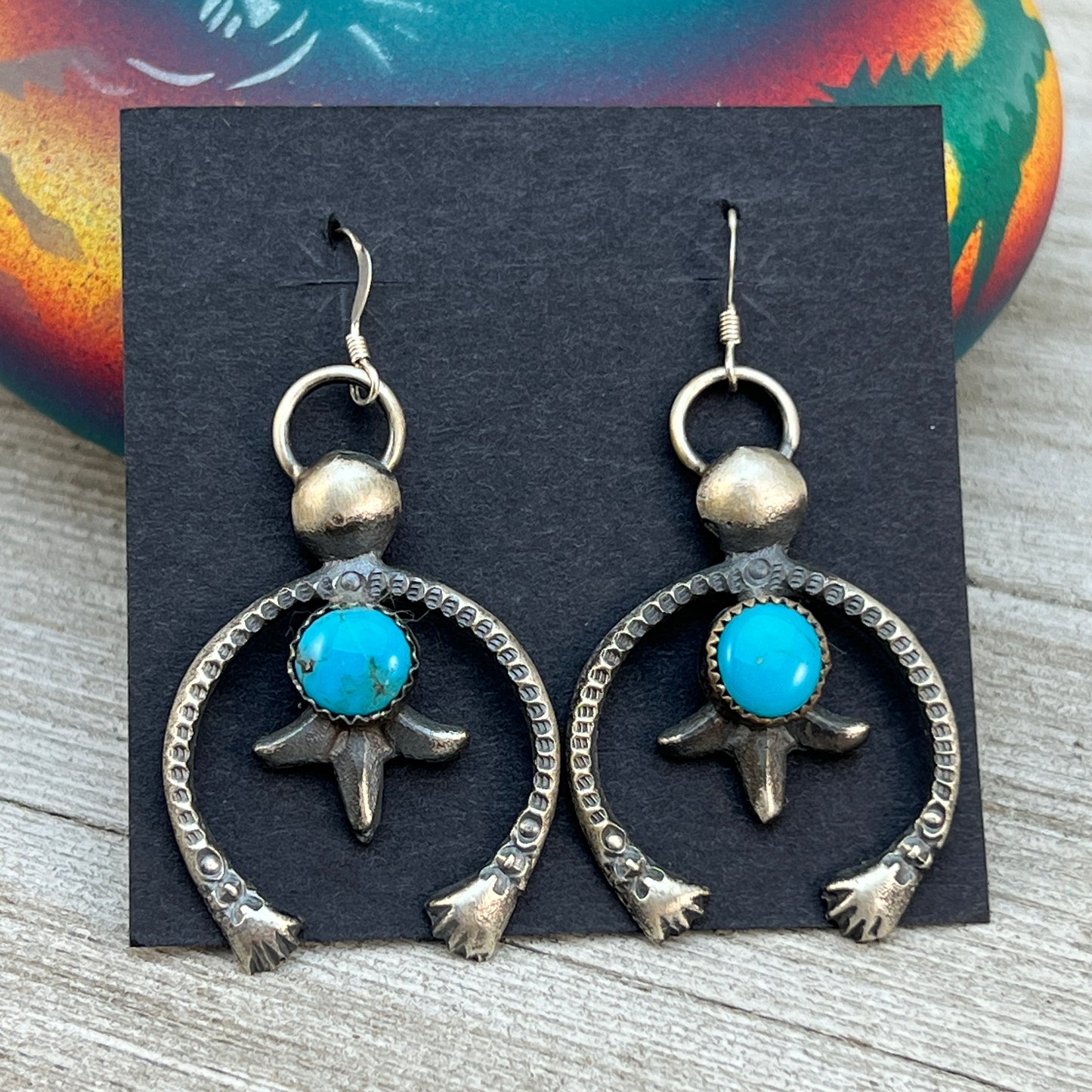 Tufa cast Naja earrings, sterling silver turquoise Navajo Eva & Linberg Billah