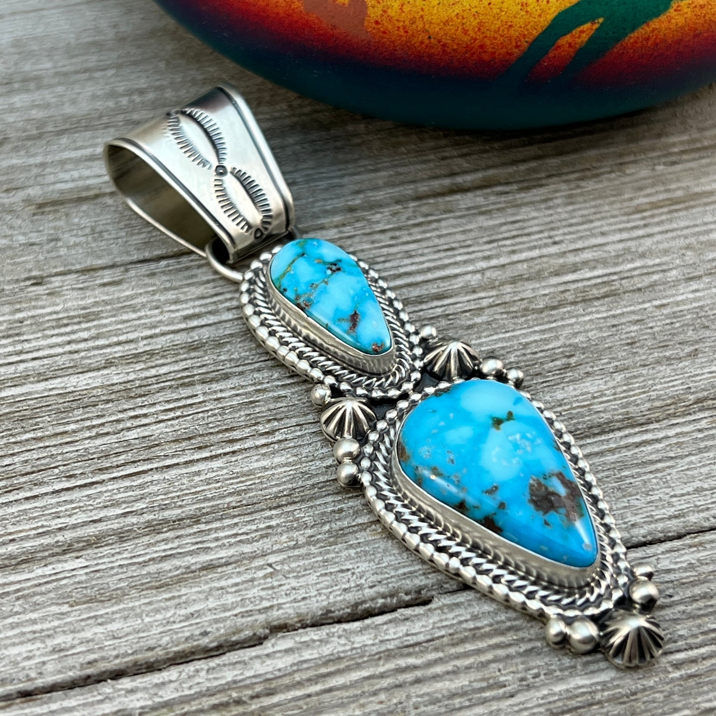 Blue Kingman Waterweb Turquoise Pendant 6 Navajo Sterling Silver Tom Lewis