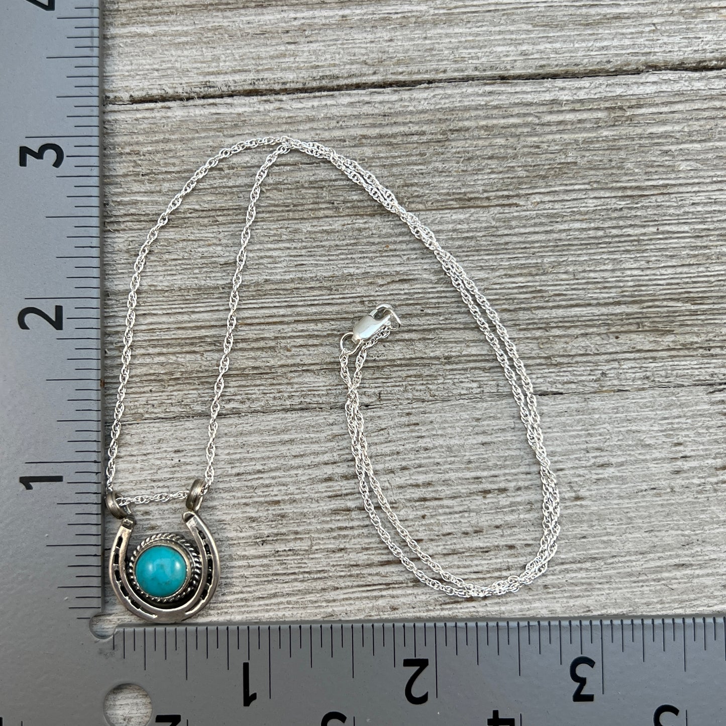 18" Sterling Silver Turquoise Horseshoe Necklace Cowgirl Rodeo Jewelry Annette Chiquito