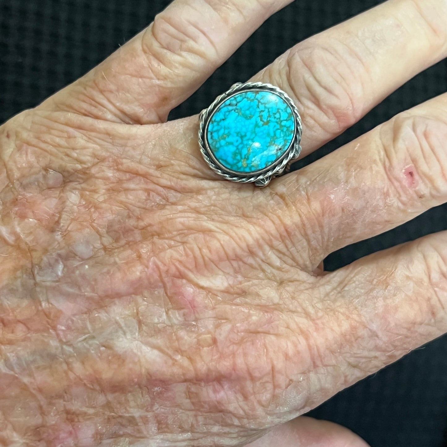 Size 7.75 Blue Kingman Turquoise Sterling Silver Ring Samuel Yellowhair Navajo