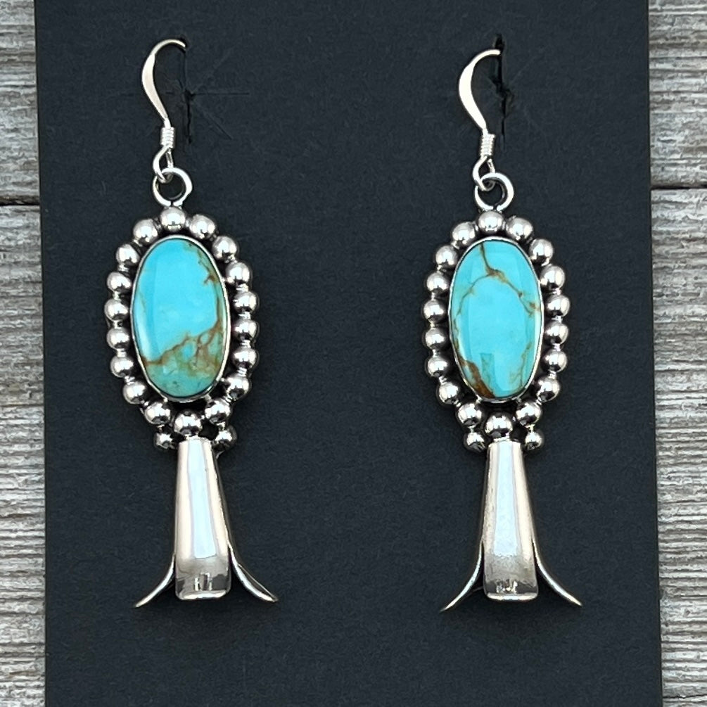 Blue Kingman Turquoise squash blossom earrings sterling silver Navajo Charlene Yazzie 459