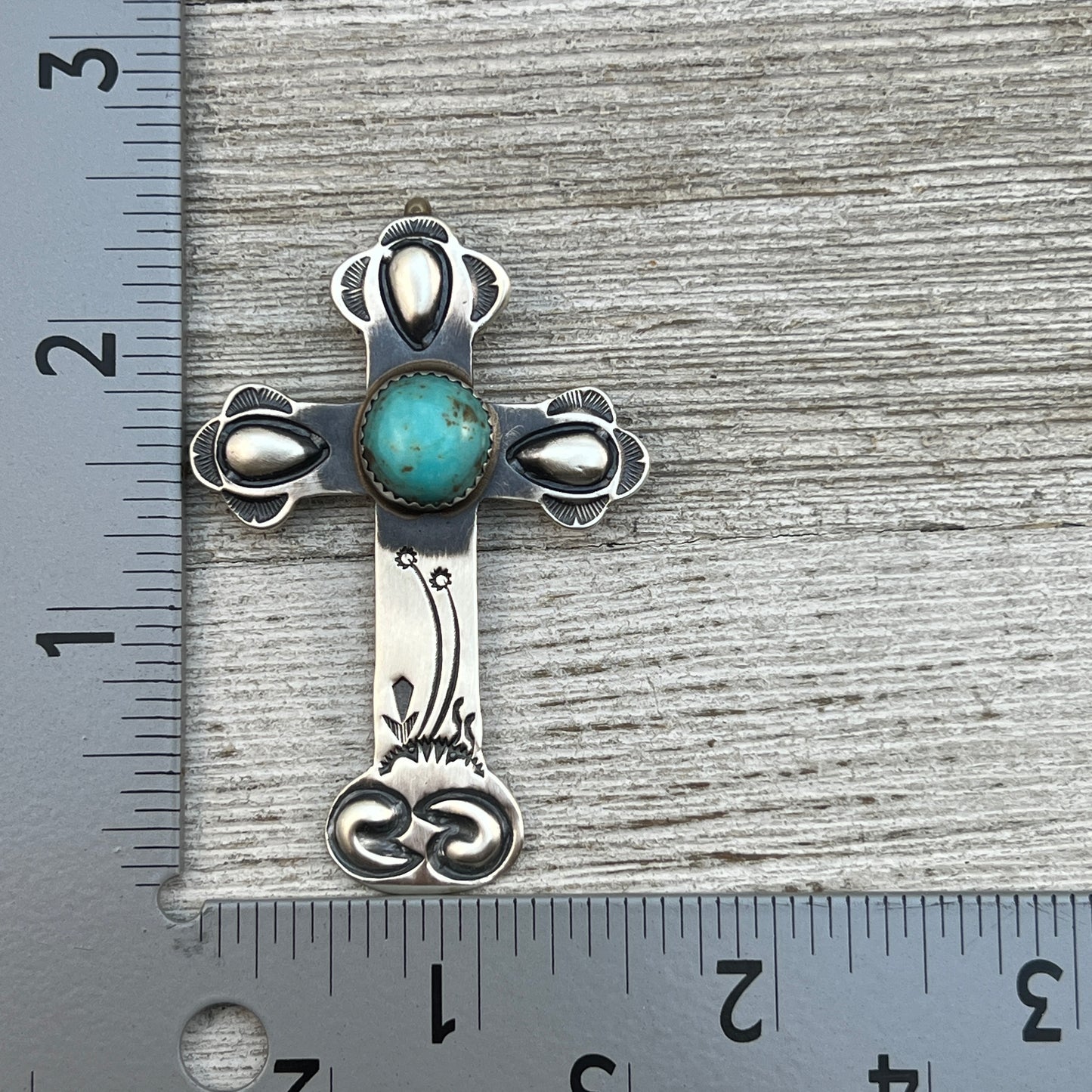 Turquoise Cross Pendant Sterling Silver Navajo handmade Martha Cayatineto