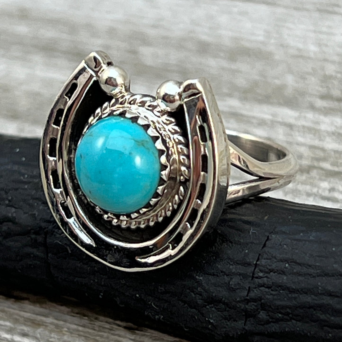 Size 7 Campitos Turquoise sterling silver horseshoe ring western equestrian jewelry Rodeo
