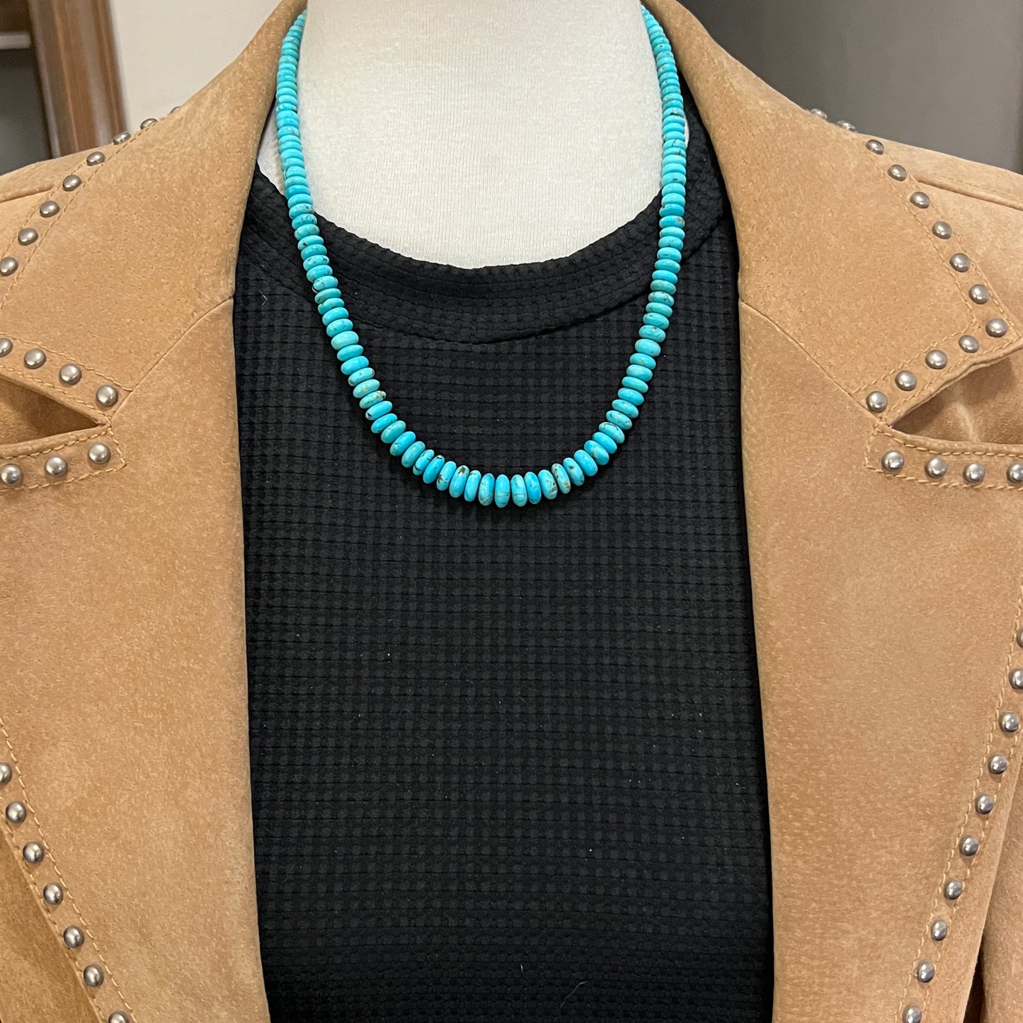 19 1/2" Blue Kingman Turquoise graduated rondelle bead necklace