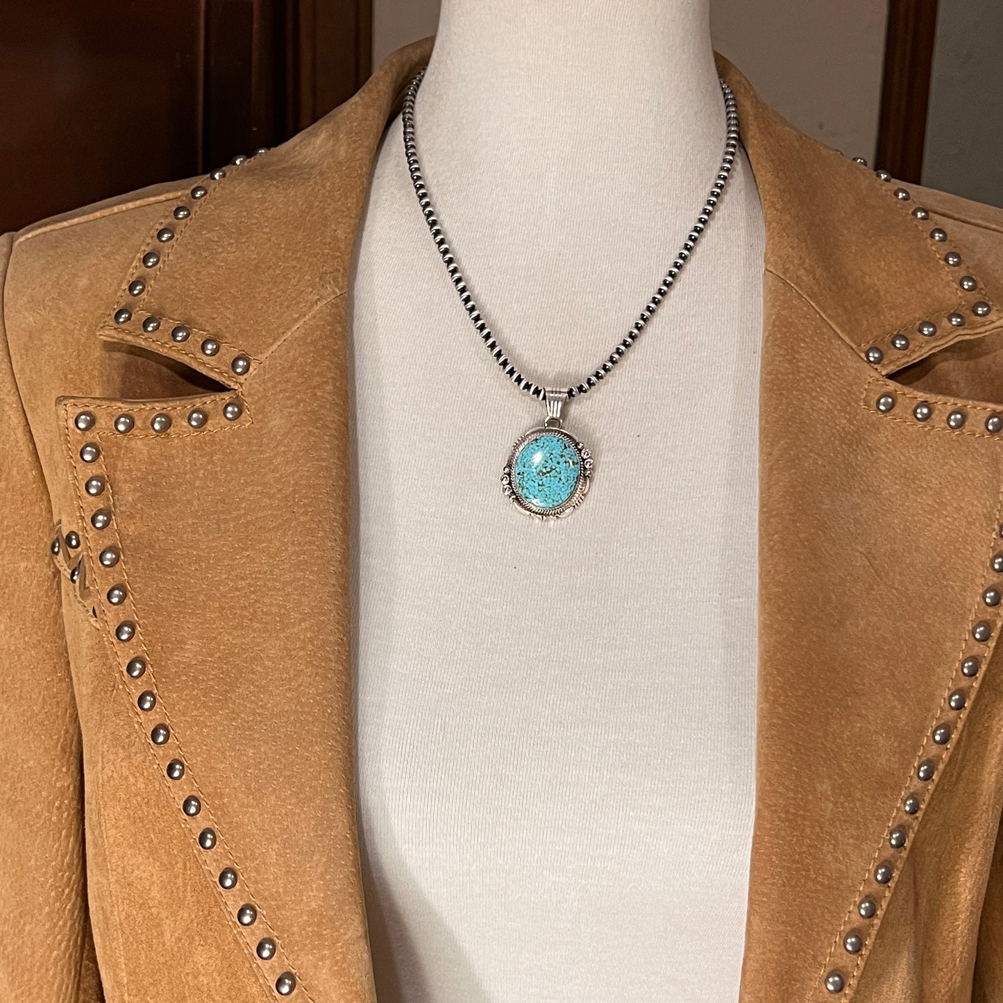 High Quality Blue Kingman Turquoise Pendant 4, Sterling Silver Daniel Benally