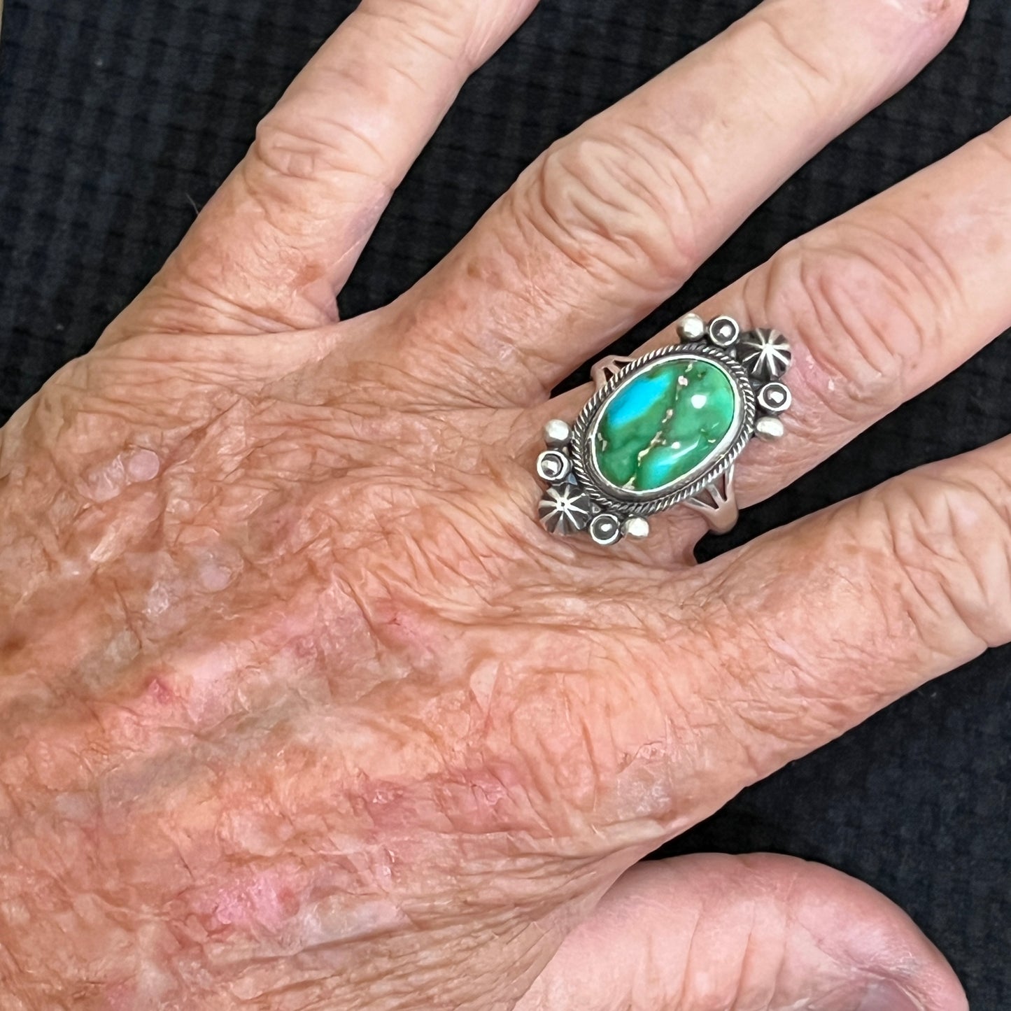 Size 8.5 Sonoran Gold turquoise sterling silver ring Maritta Benally 483
