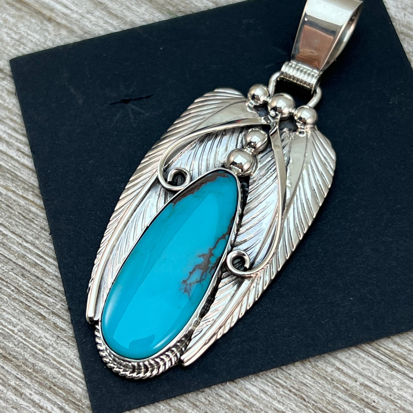 Blue Kingman turquoise with matrix pendant #3, Navajo handmade Davey Morgan, sterling silver