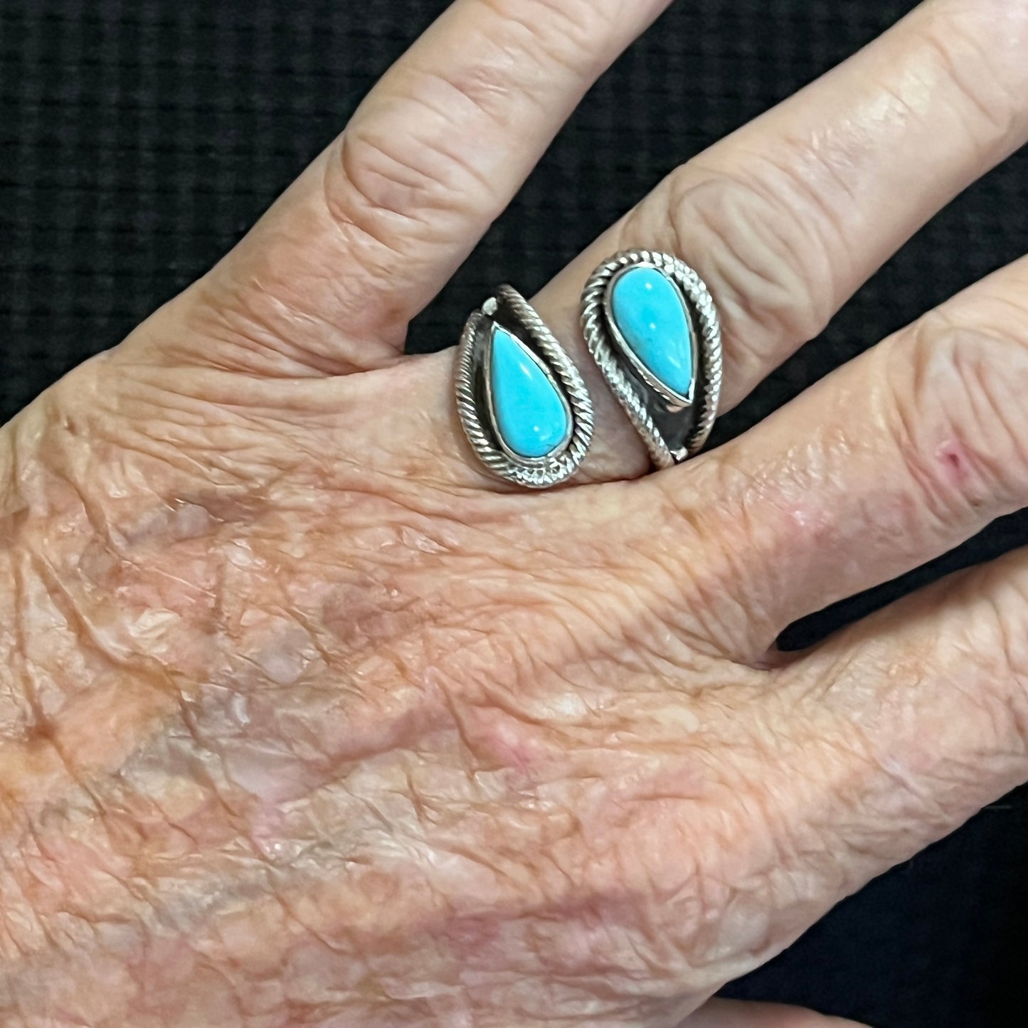 Size 7.5 Light Blue Turquoise Wrap Sterling Silver Ring handmade Kenny Lonjose