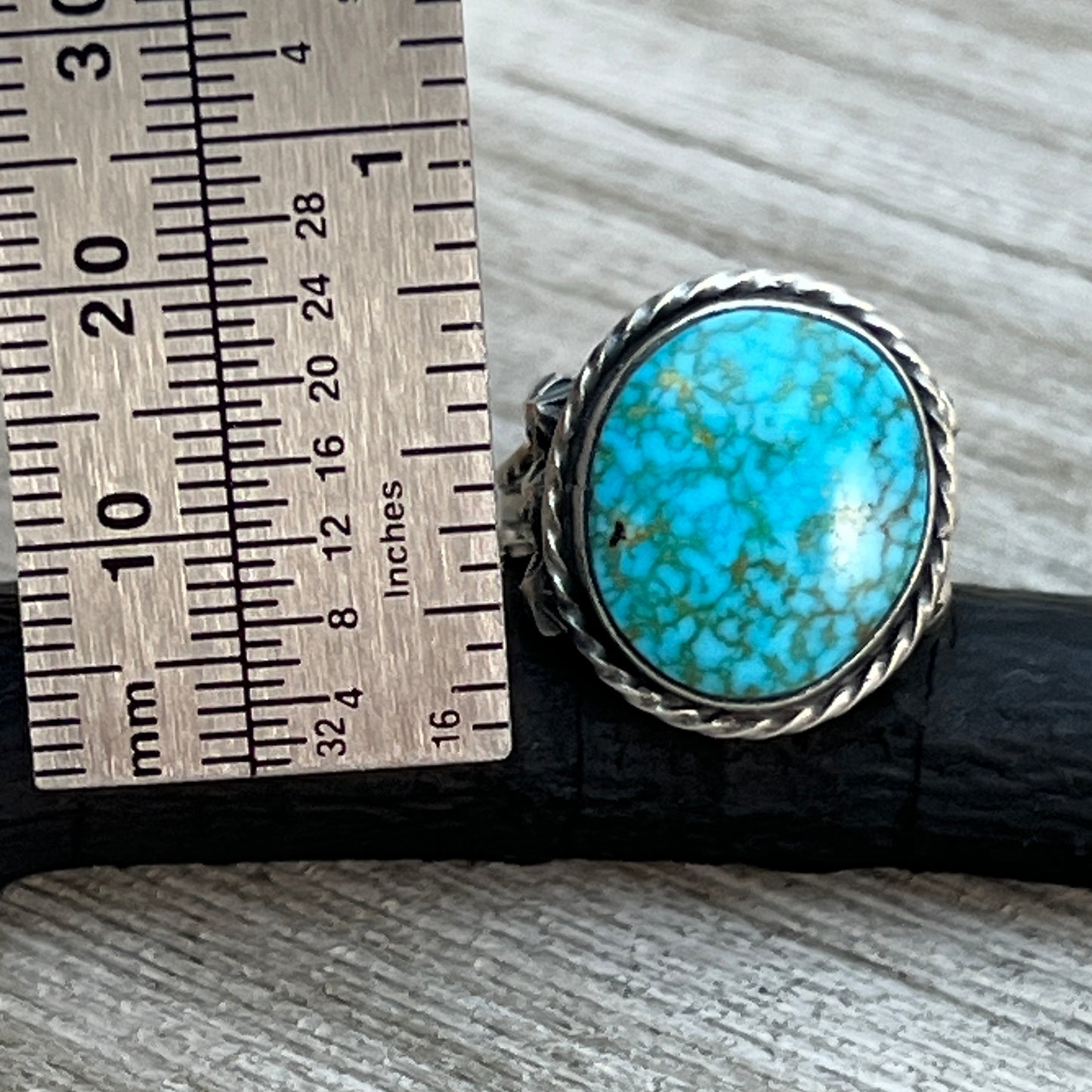 Size 7.75 Blue Kingman Turquoise Sterling Silver Ring Samuel Yellowhair Navajo