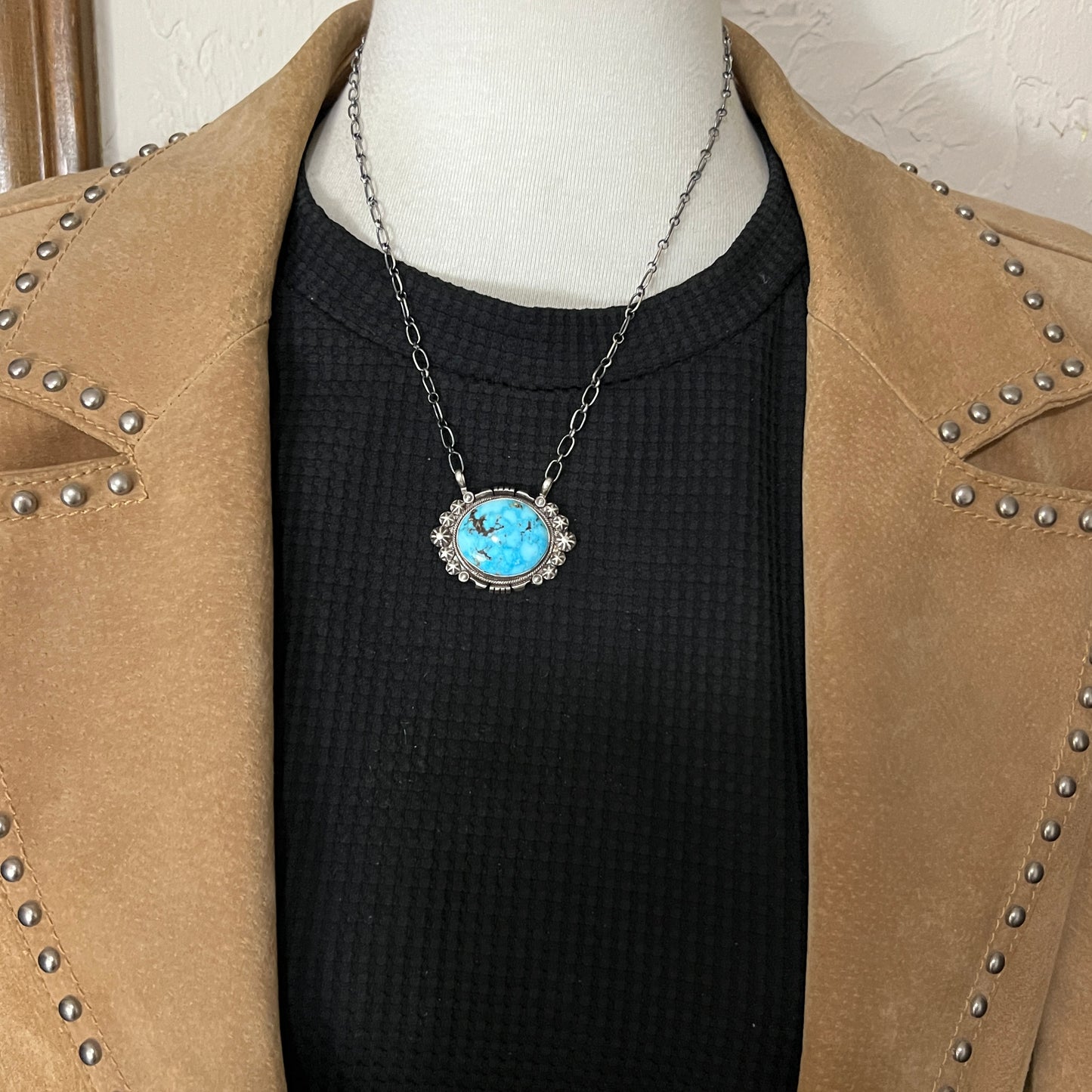 18" Kingman Spiderweb Turquoise Necklace Sterling silver Navajo Daniel Benally 611