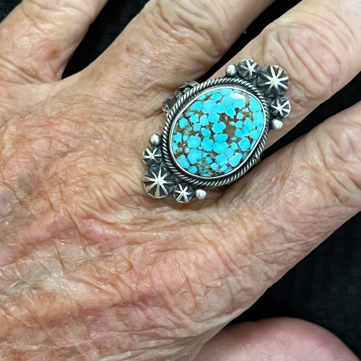 Size 9 High Grade Natural Kingman Spiderweb Turquoise ring Navajo Daniel Benally