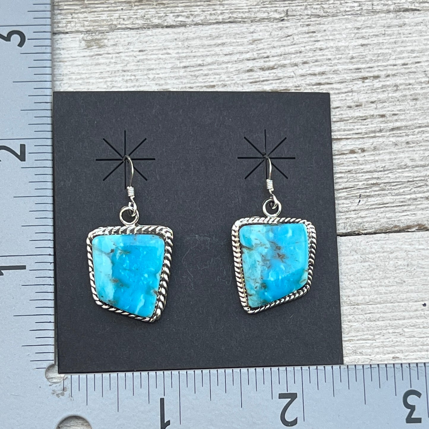 Geometric Blue Turquoise Dangle Earrings sterling silver Navajo Arlene Lewis 2