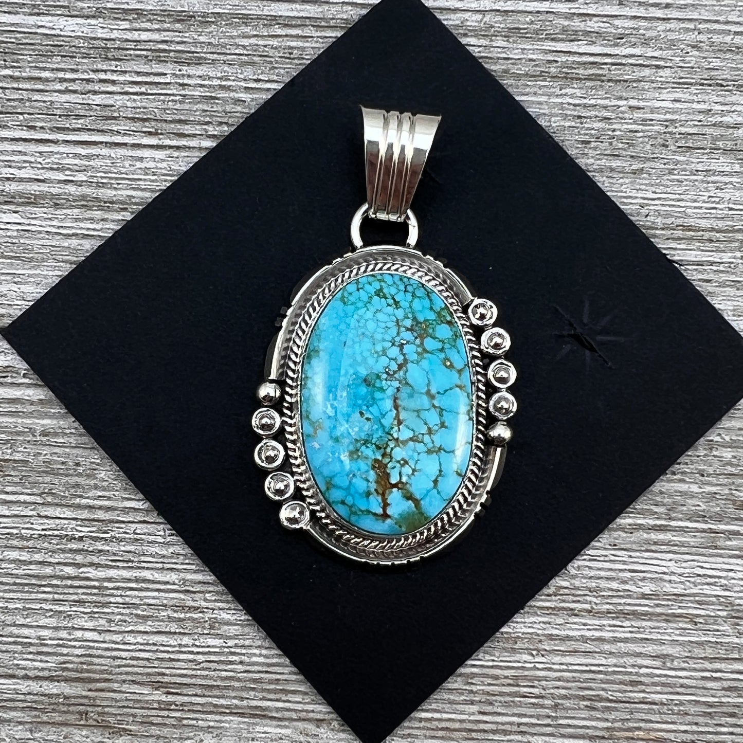 High Quality Blue Kingman Turquoise Pendant 6, Sterling Silver Daniel Benally