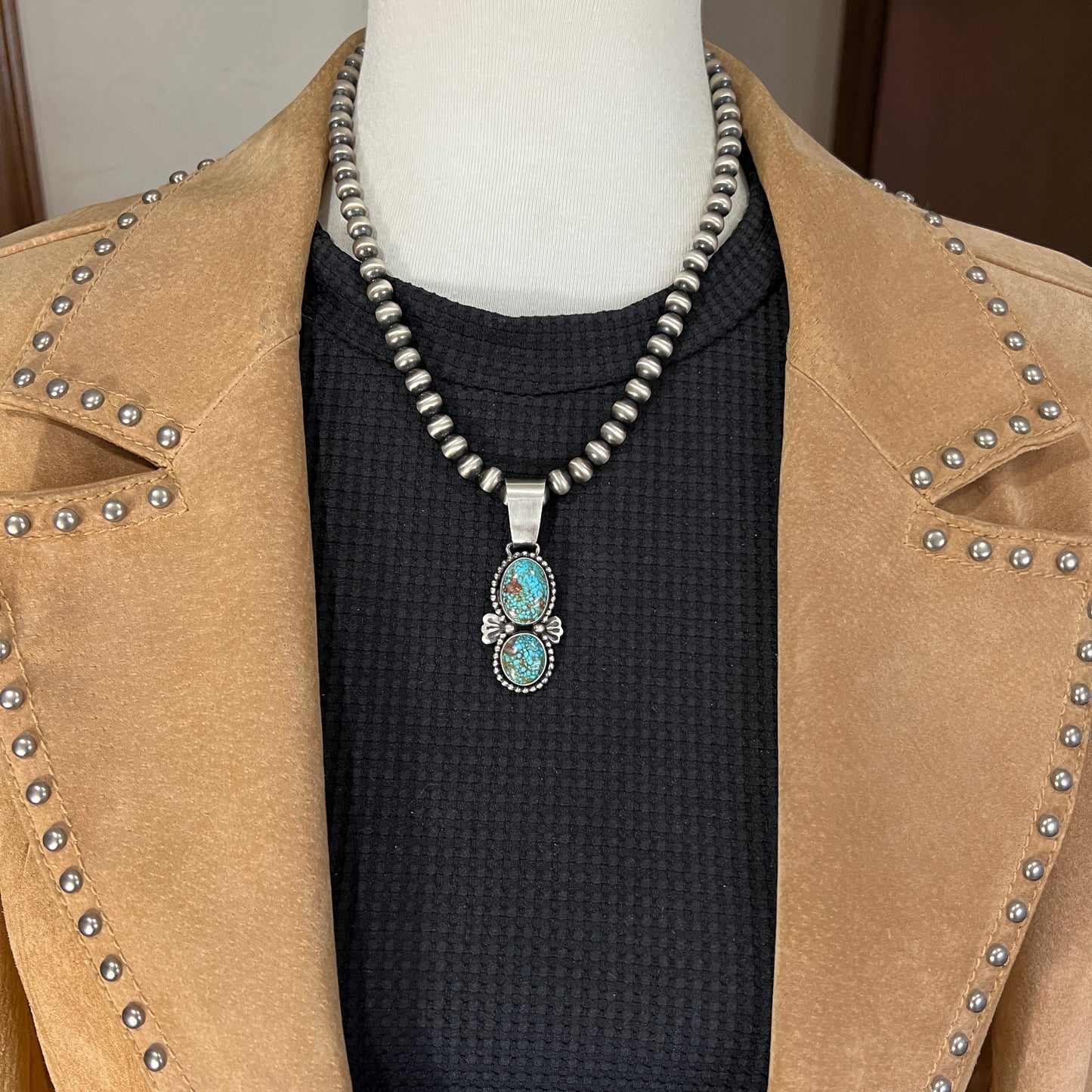 Natural Kingman Turquoise sterling silver pendant 7 Navajo Paul Livingston