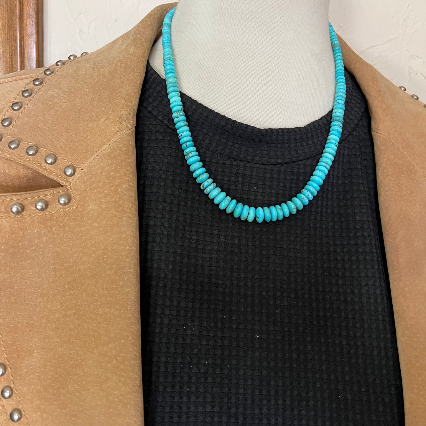 19" blue Turquoise graduated rondelle bead necklace choker Doreen Jake Navajo 779