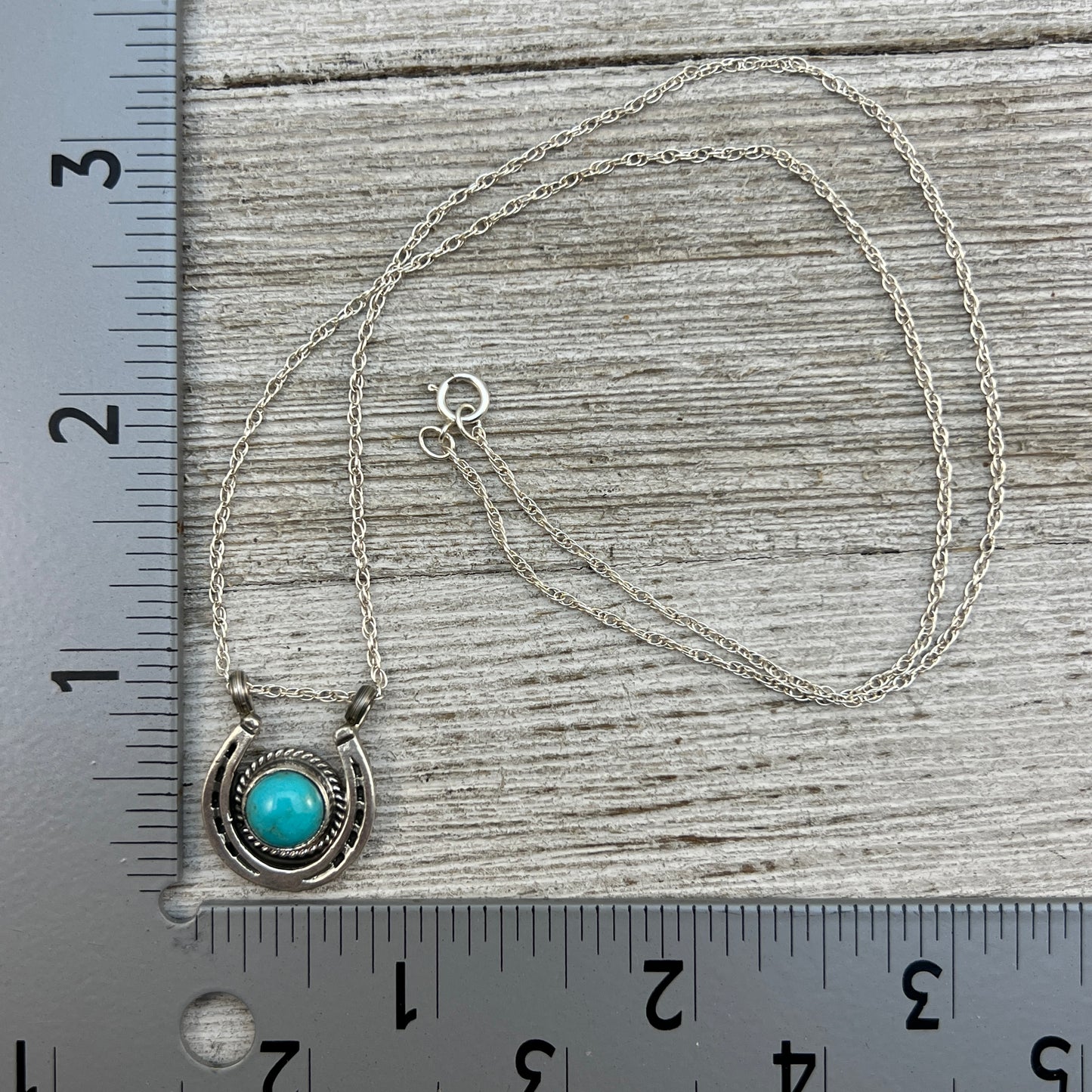 18" Sterling Silver Turquoise Horseshoe Necklace Cowgirl Rodeo Jewelry Annette Chiquito