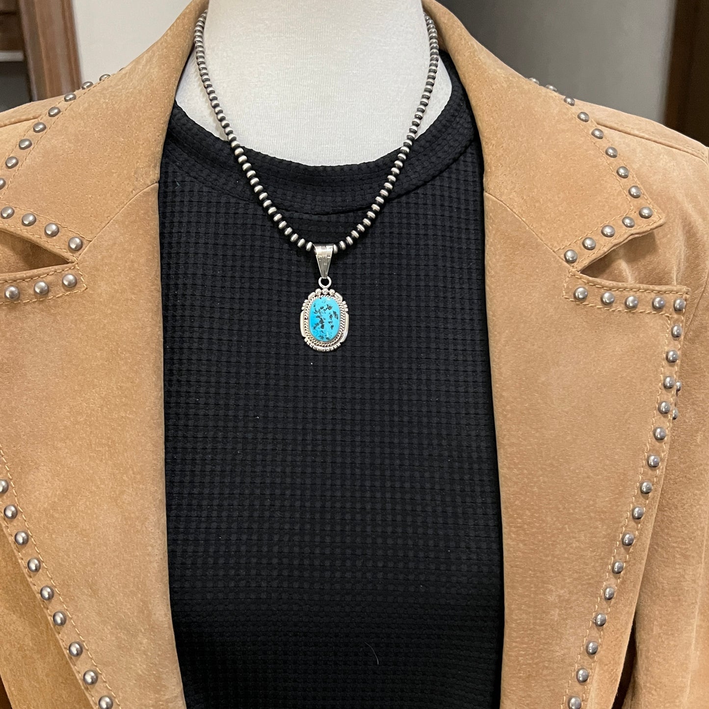 Sleeping Beauty Turquoise Pendant Navajo Samuel Yellowhair sterling silver