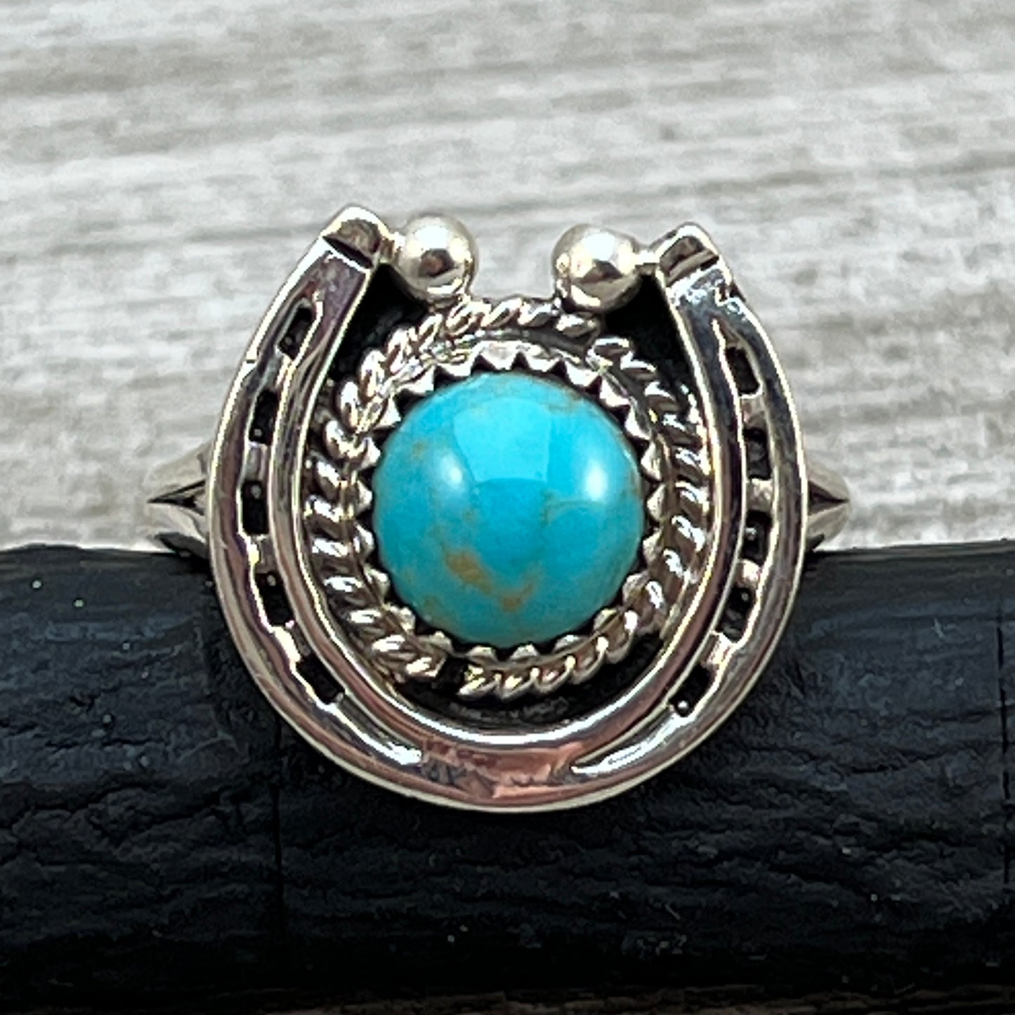 Size 9 Campitos Turquoise sterling silver horseshoe ring western equestrian jewelry Rodeo
