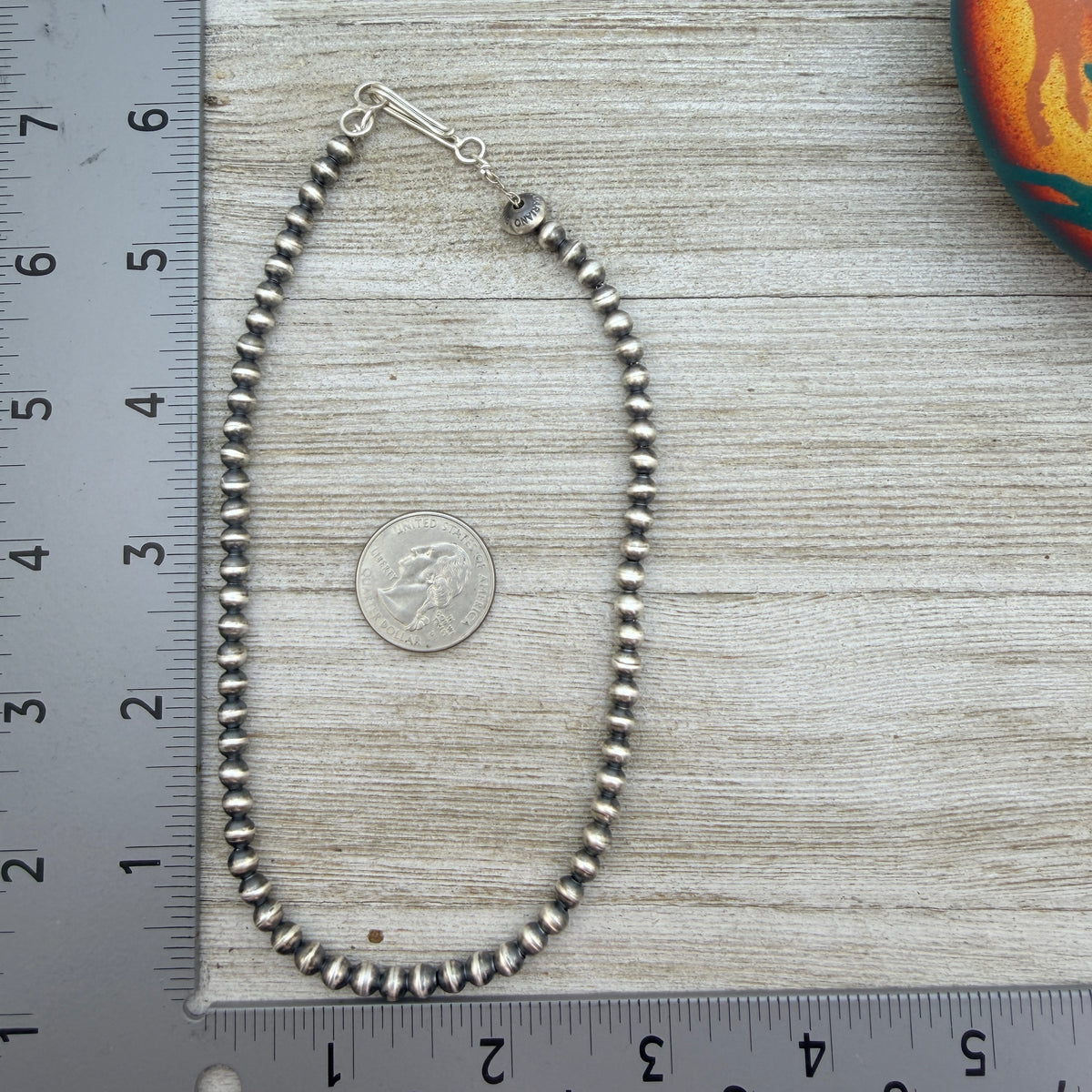 14" Sterling silver Navajo handmade 5mm round bead Pearl necklace Dorinda Mariano signed