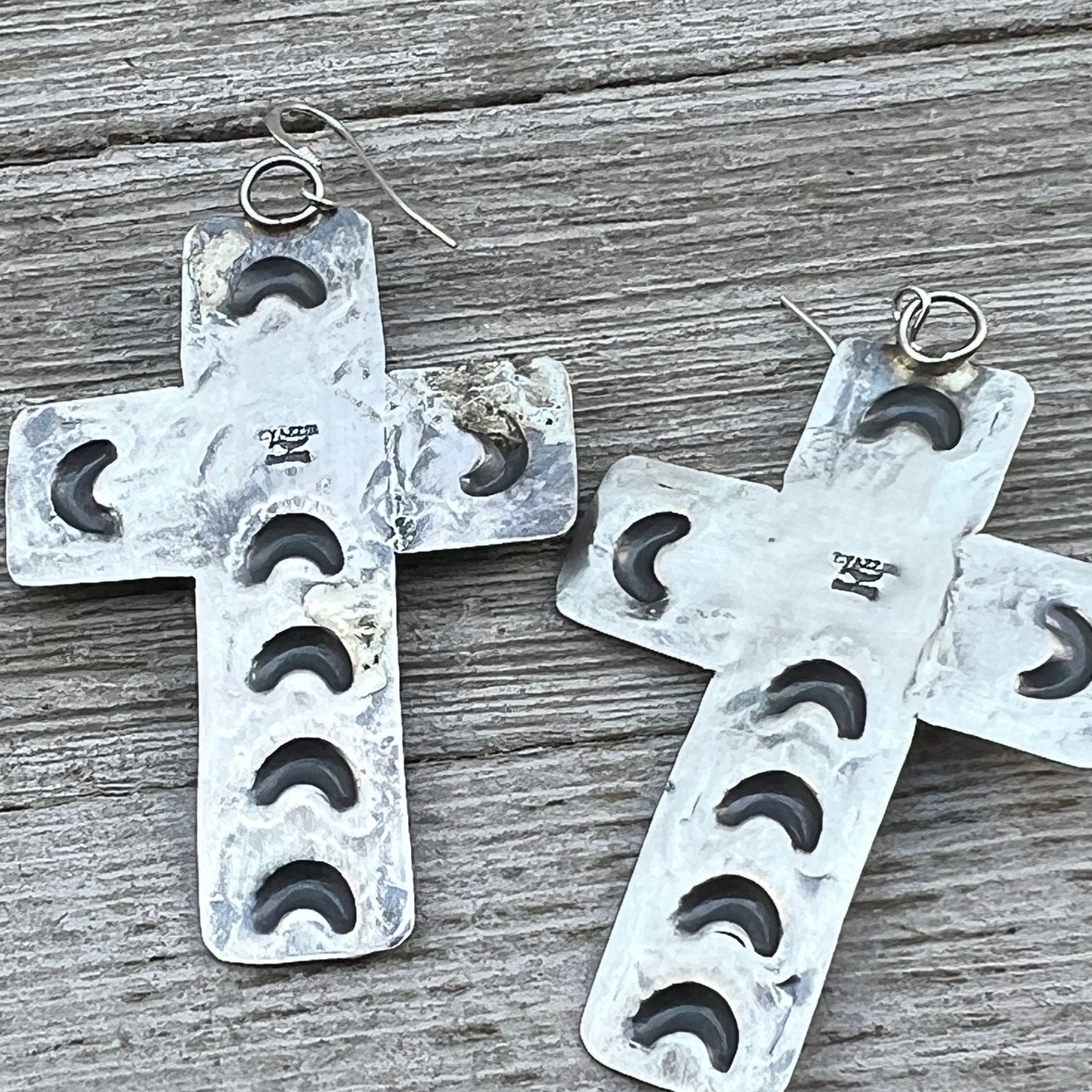 Navajo handmade large cross dangle earrings sterling silver turquoise Tim Yazzie 395