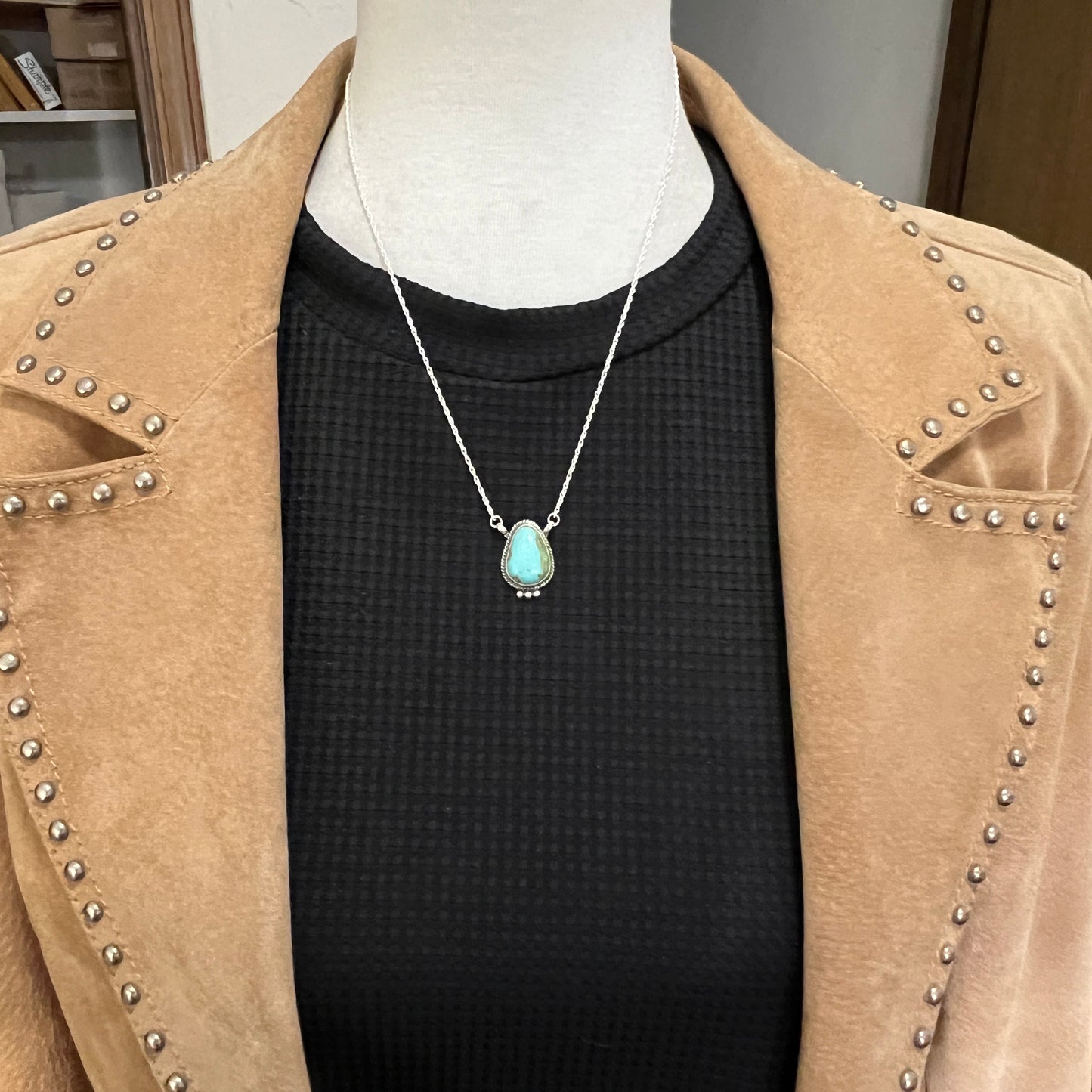 18 1/2" Sonoran Gold Turquoise Sterling silver Necklace Navajo handmade Sharon McCarthy