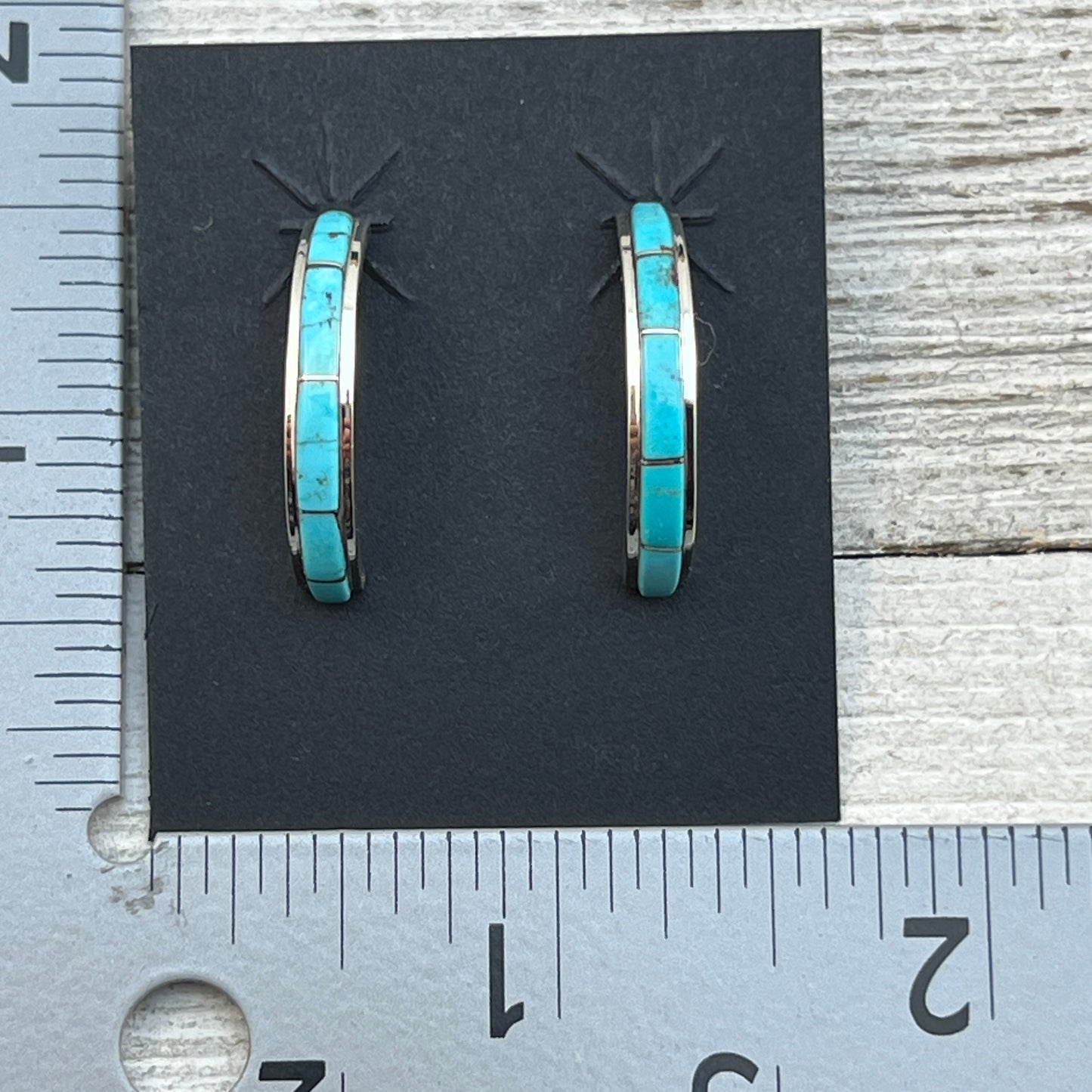 Small Turquoise 7/8" narrow turquoise zuni hoop earrings sterling silver Gloria Waseta 420