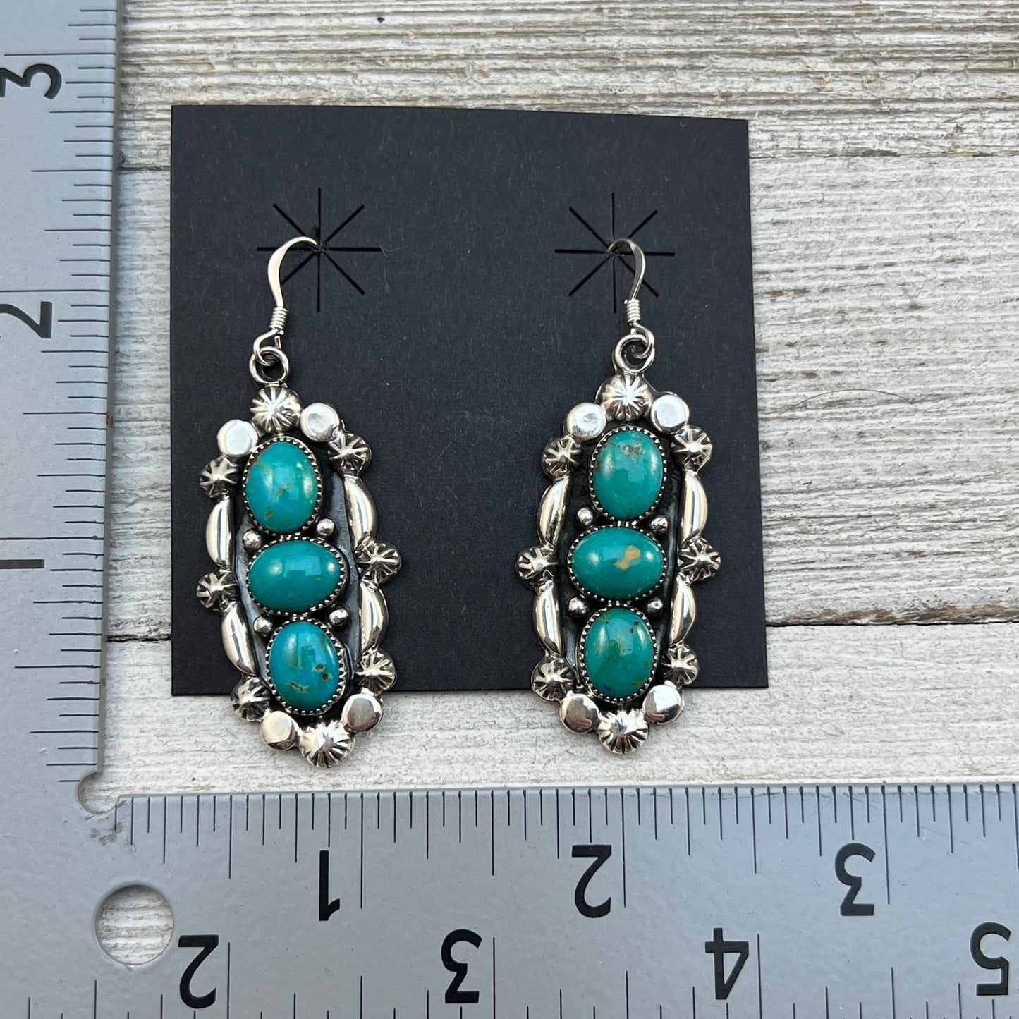 Kingman turquoise dangle earrings sterling silver turquoise Emerson Delgarito 406